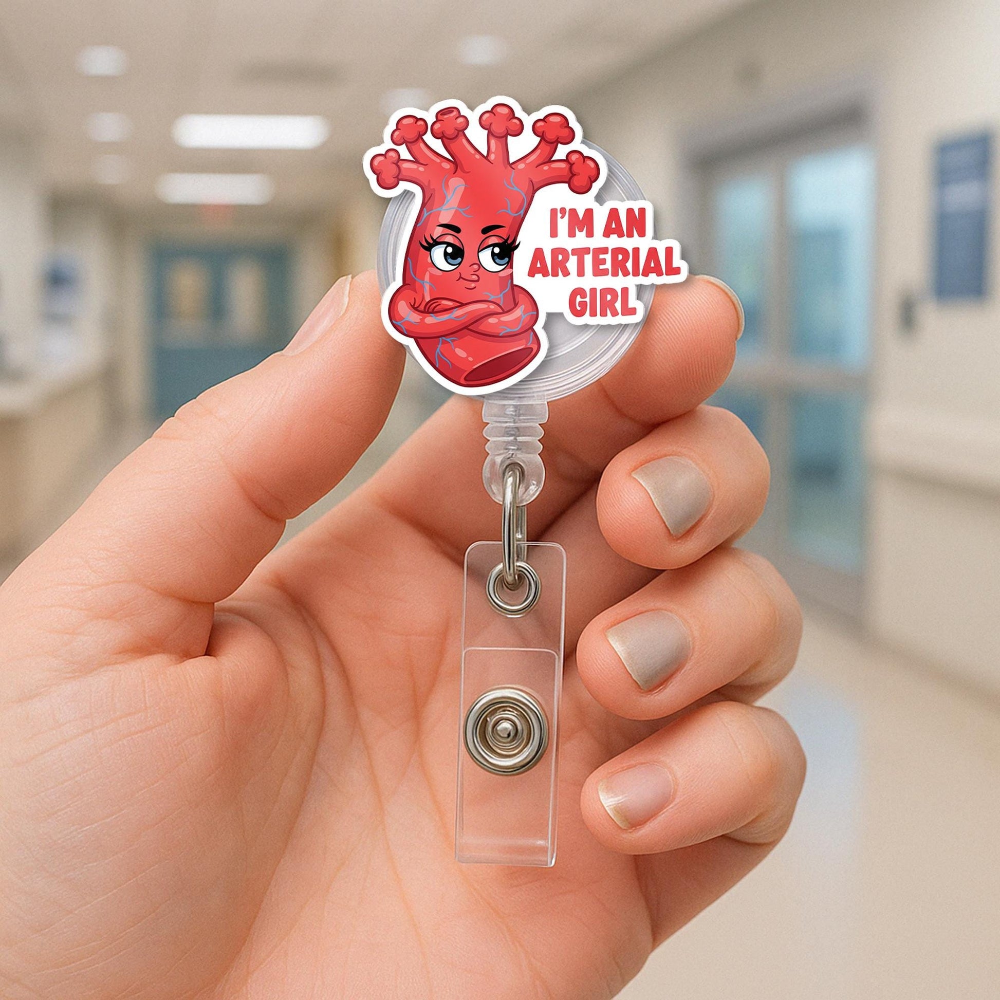 Personalized Medical Badge Reel | Funny Retractable ID Holder | Nurse Badge Clip | Artery Design Hospital Work Accessory Gift