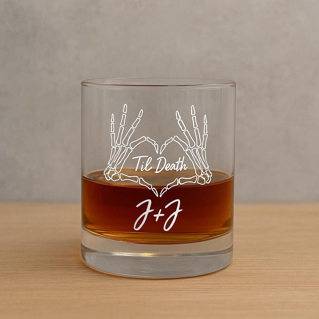 Custom Gothic Wedding Wine Glass – Personalized Til Death Skeleton Hands Glass, Alternative Bride & Groom Gift