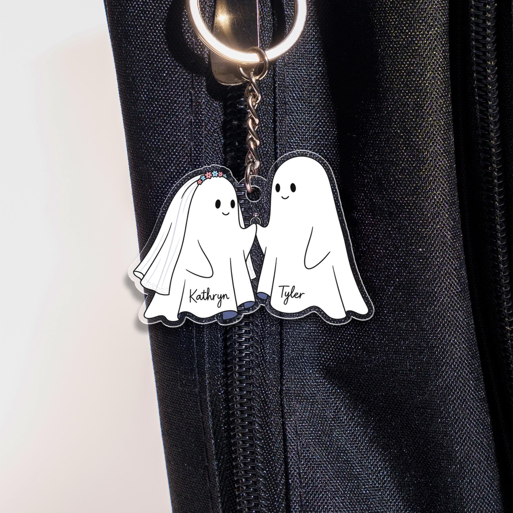 Custom Ghost Couple Keychain: Spooky Wedding Favor, Acrylic, Personalized
