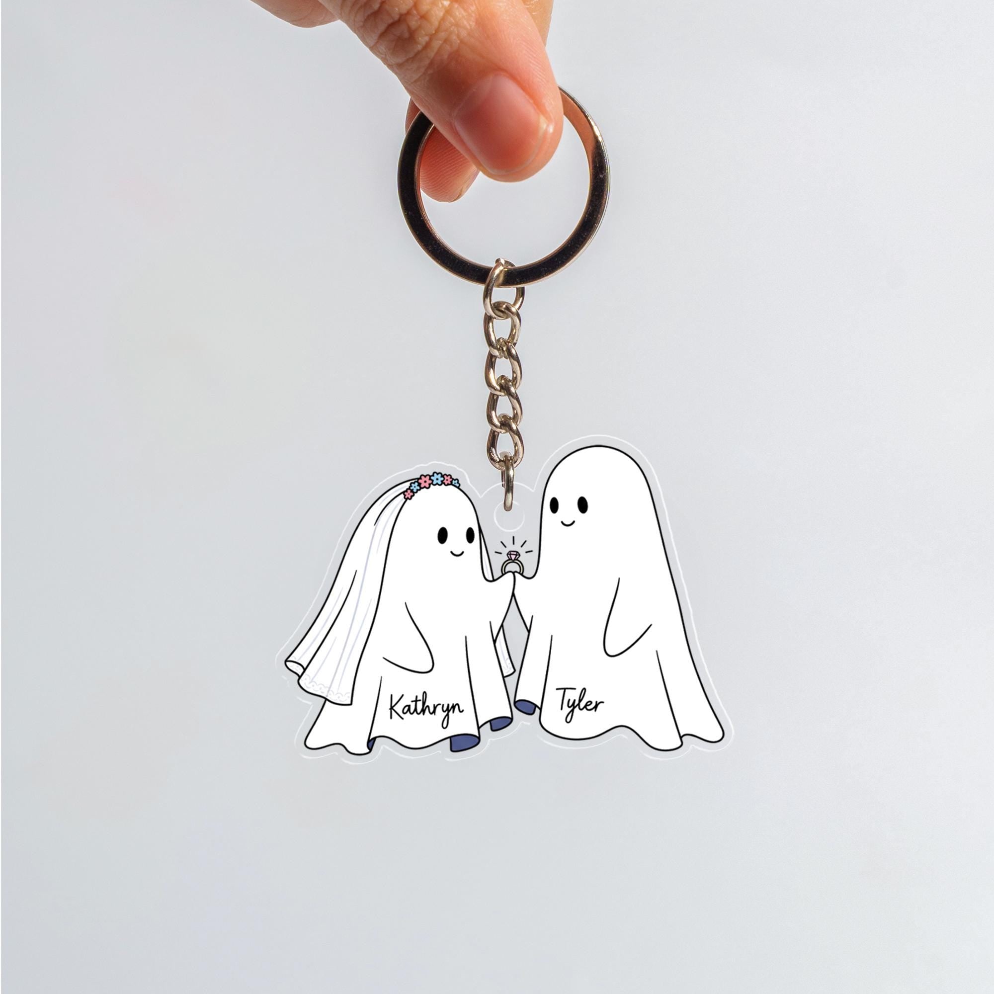Custom Ghost Couple Keychain: Spooky Wedding Favor, Acrylic, Personalized