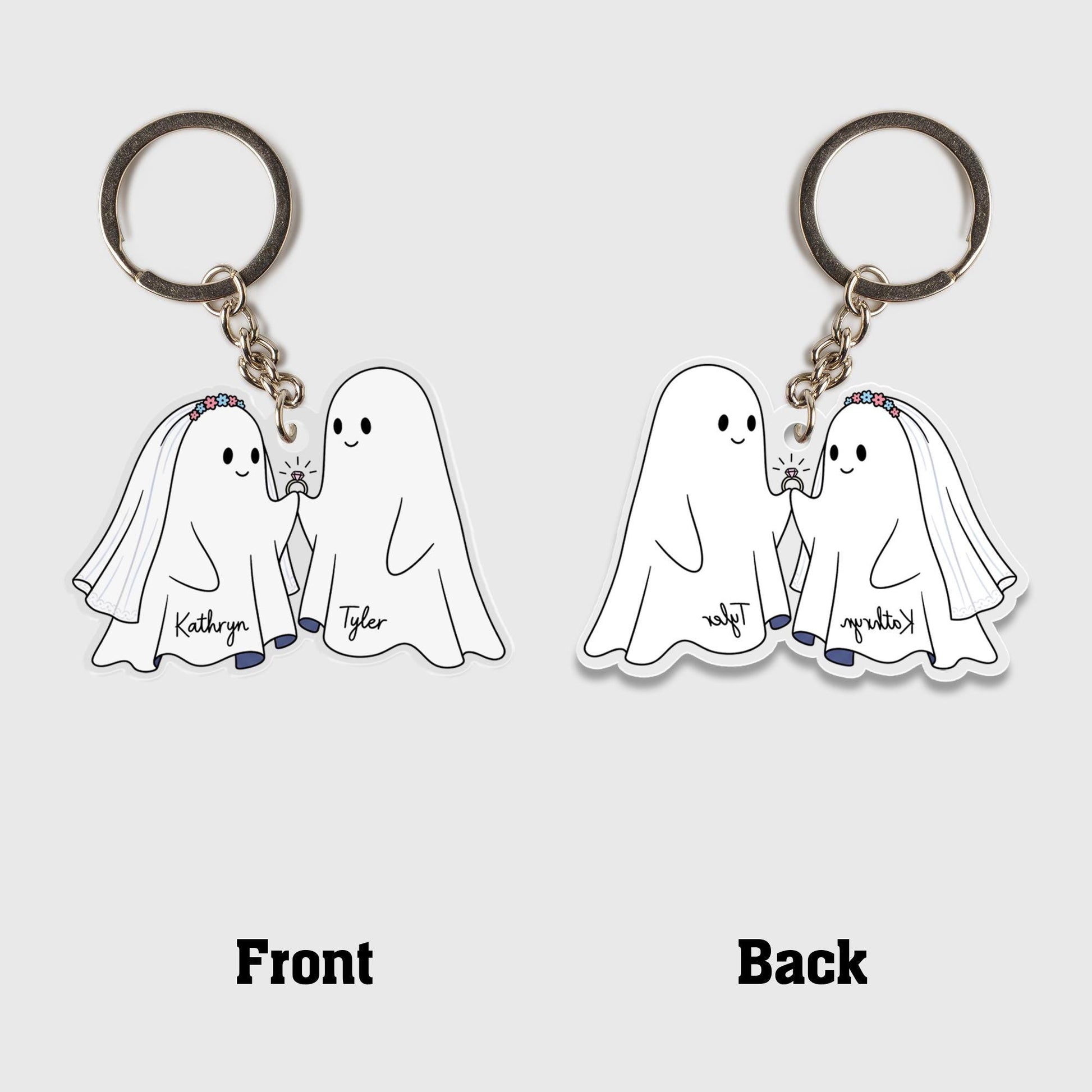 Custom Ghost Couple Keychain: Spooky Wedding Favor, Acrylic, Personalized