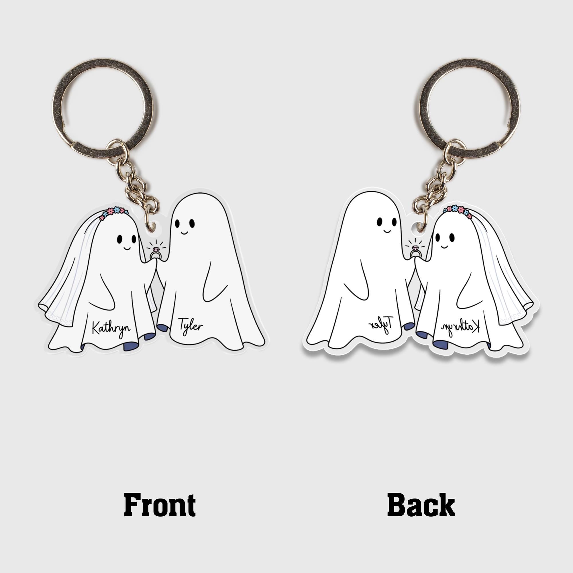 Custom Ghost Couple Keychain: Spooky Wedding Favor, Acrylic, Personalized