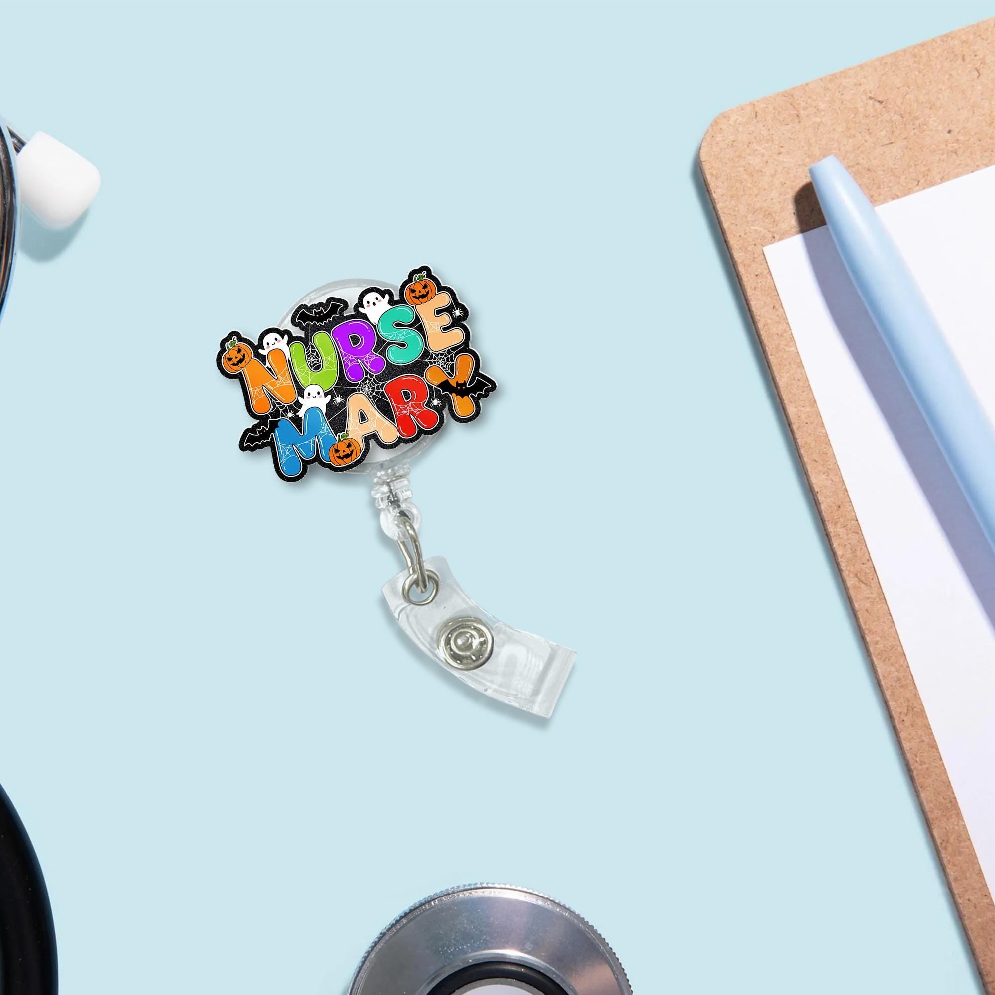 Personalized Nurse Badge Reel | Custom Halloween Badge Holder | Spooky Retractable ID Clip | Ghost Pumpkin Nurse Gift