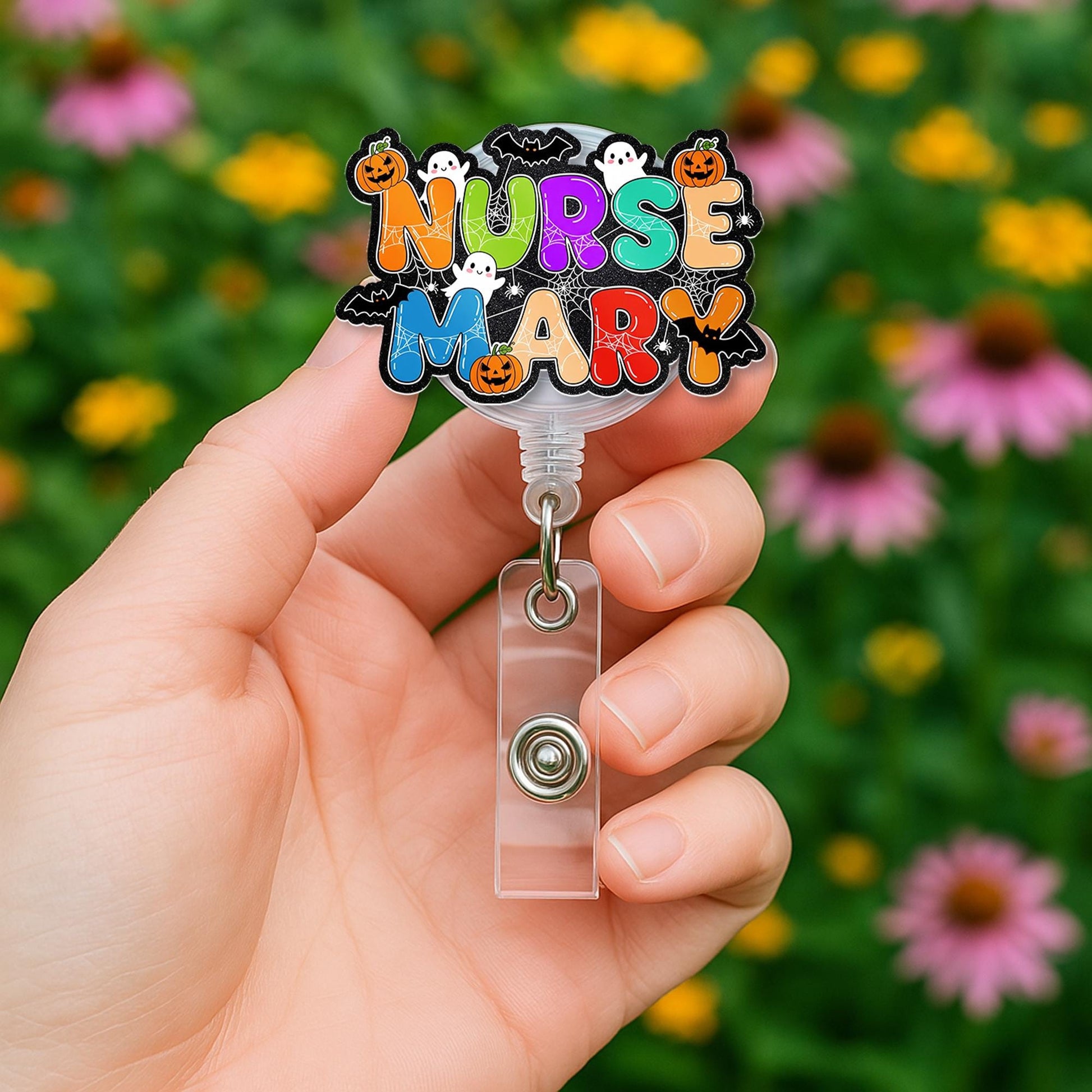 Personalized Nurse Badge Reel | Custom Halloween Badge Holder | Spooky Retractable ID Clip | Ghost Pumpkin Nurse Gift