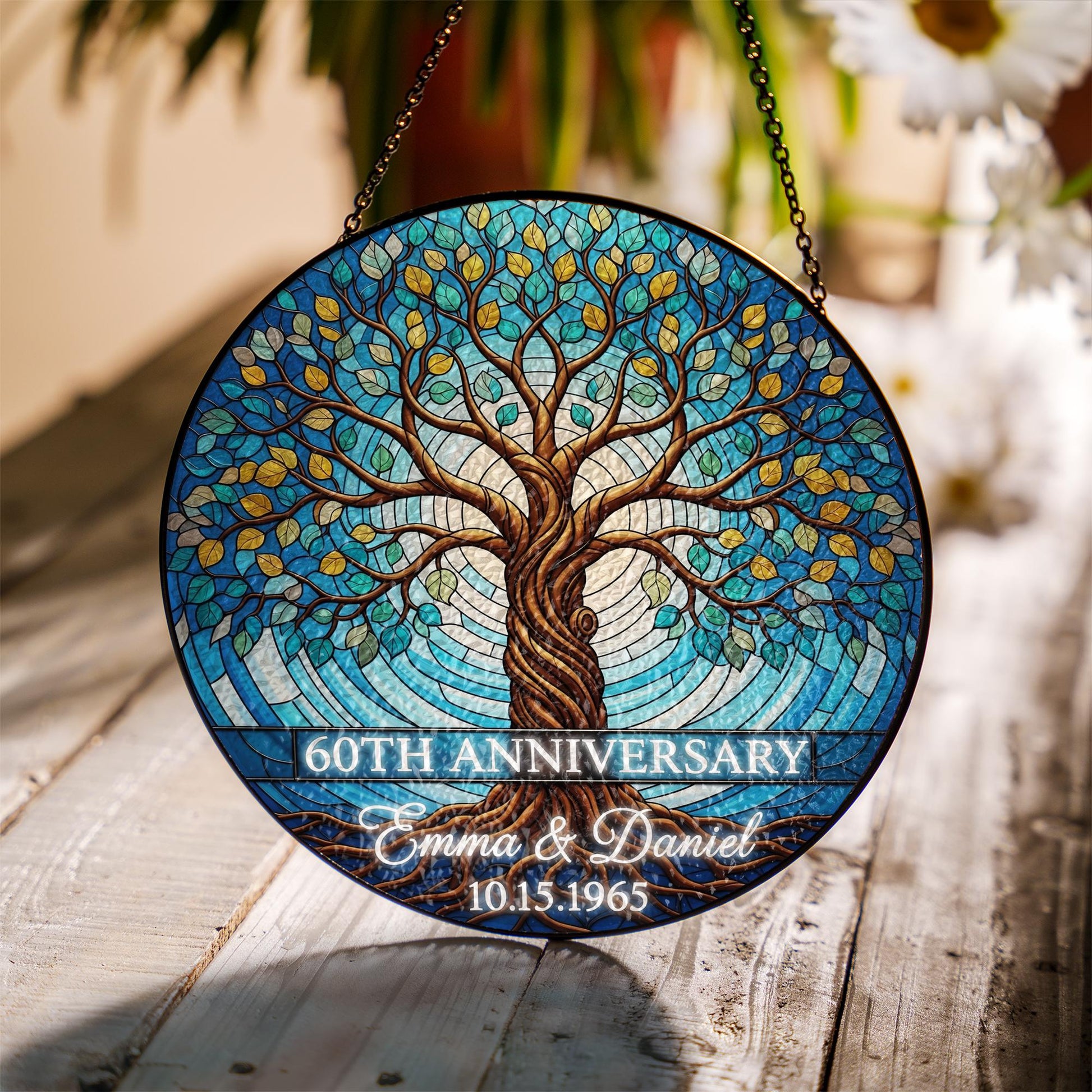Custom Family Tree Glass Suncatcher • Personalized Anniversary Gift for Parents or Grandparents