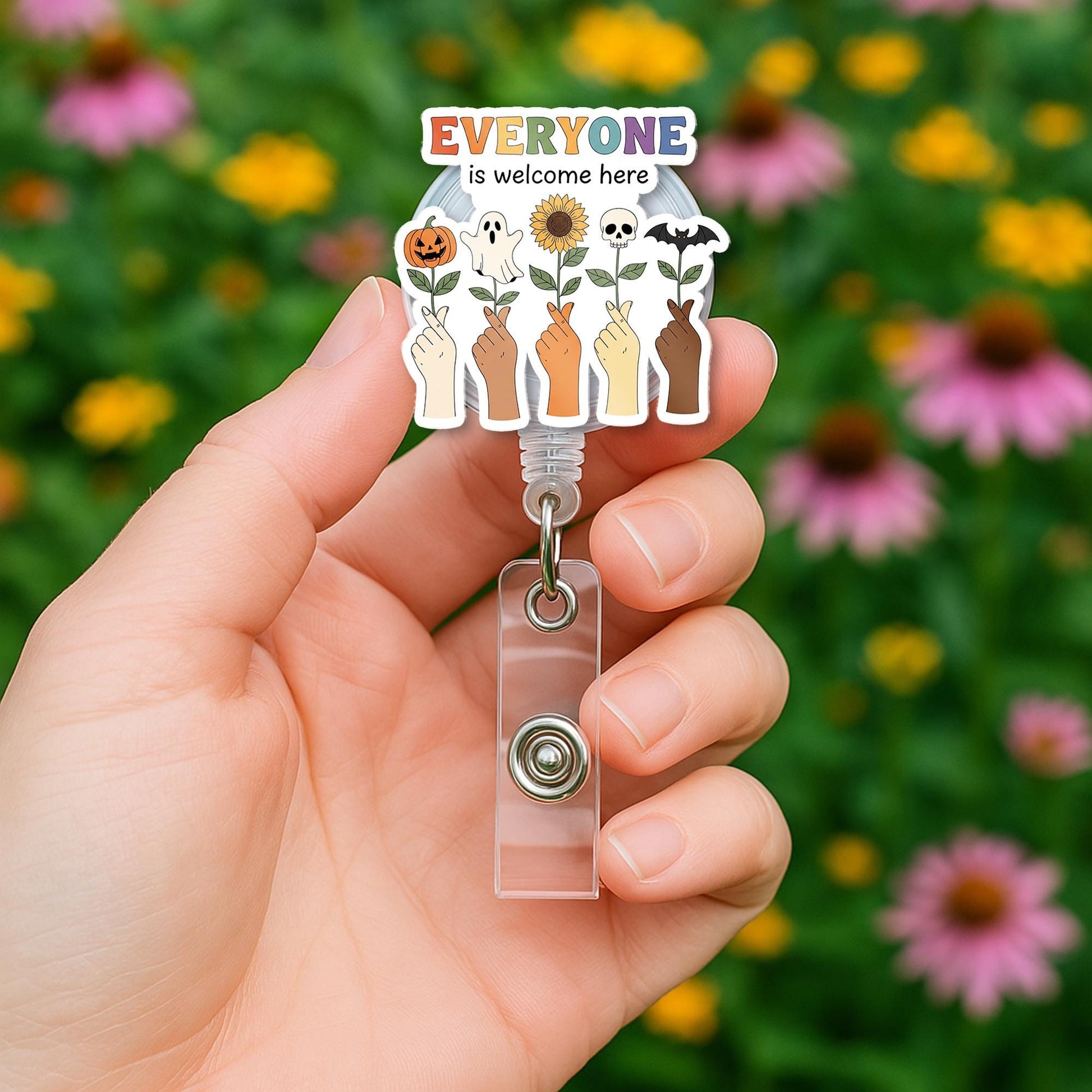 Everyone Is Welcome Badge Reel | Inclusive Retractable ID Holder | Diversity Nurse Badge Clip | Equality Work Accessory