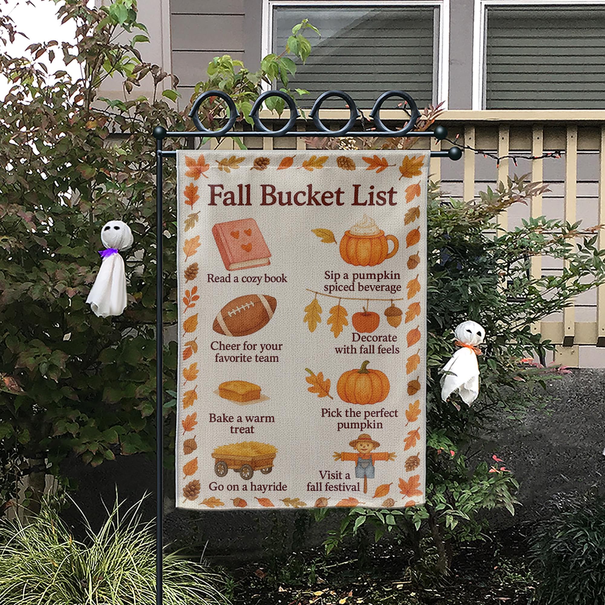 Fall Bucket List Garden Flag: Autumn Outdoor Decor - Polyester