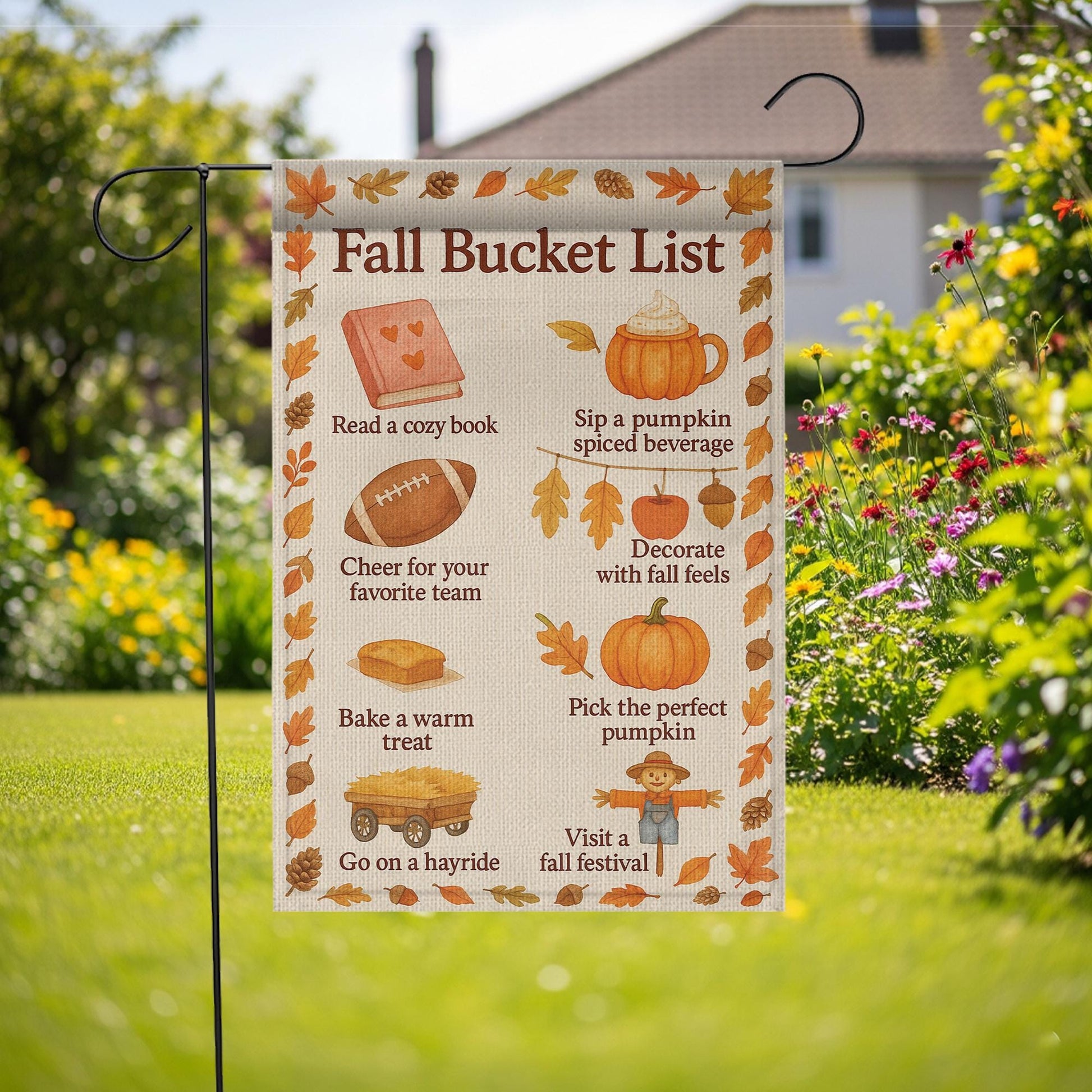 Fall Bucket List Garden Flag: Autumn Outdoor Decor - Polyester