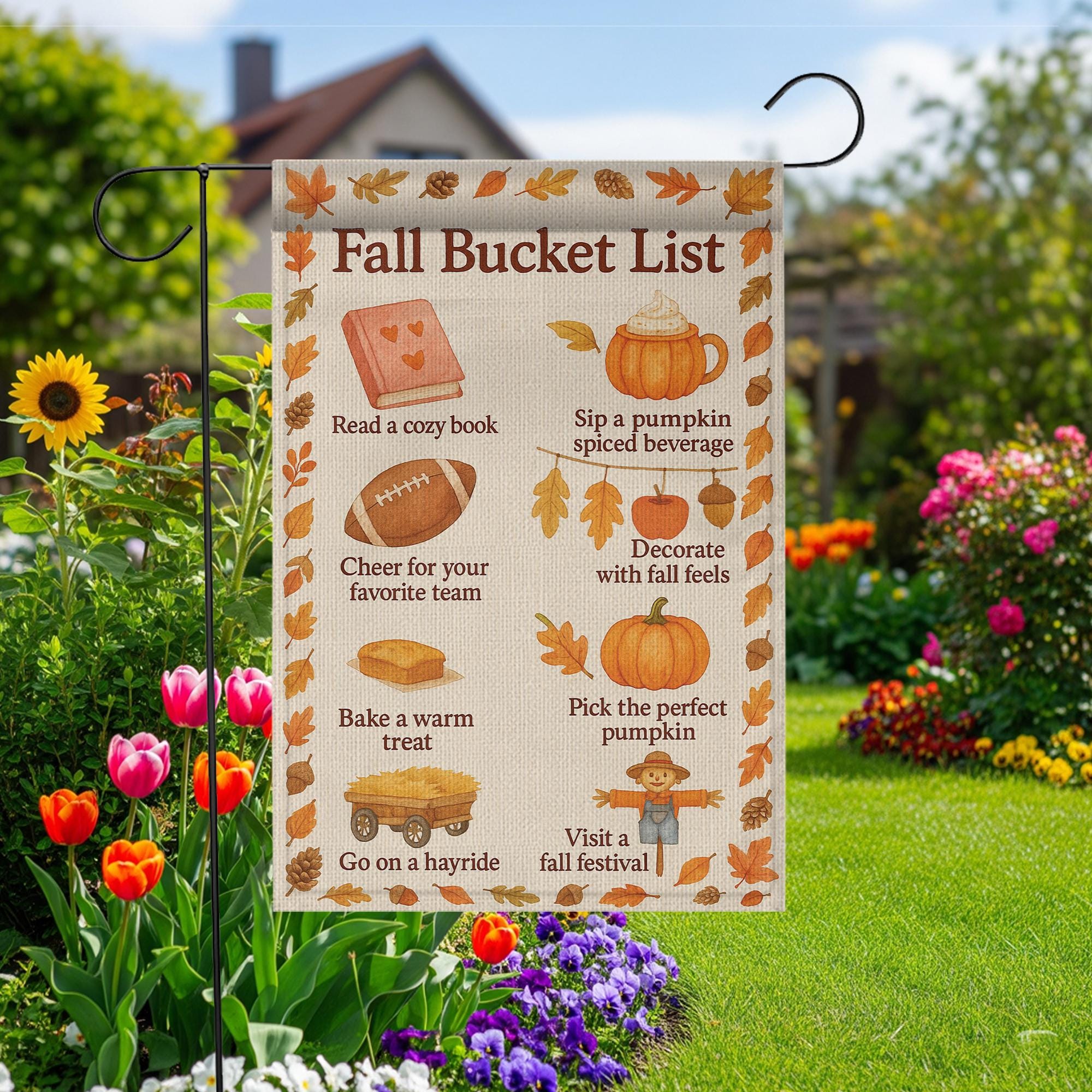 Fall Bucket List Garden Flag: Autumn Outdoor Decor - Polyester