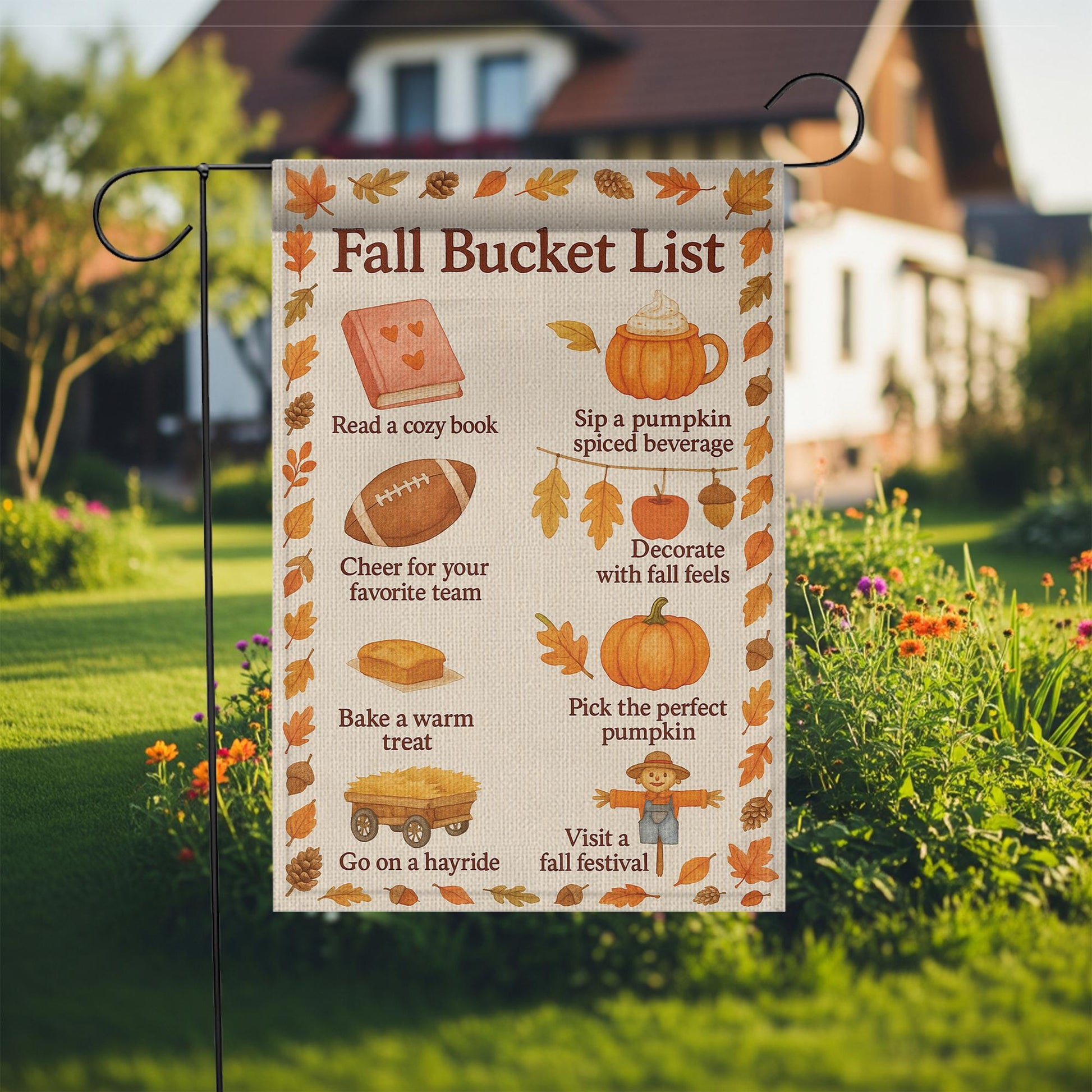 Fall Bucket List Garden Flag: Autumn Outdoor Decor - Polyester
