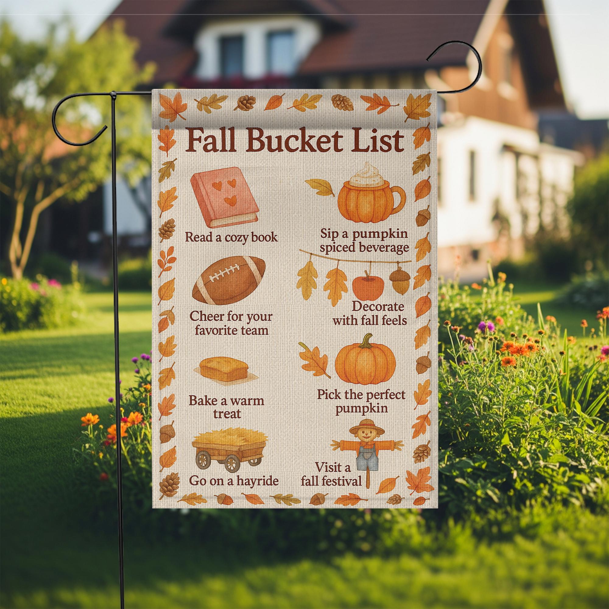 Fall Bucket List Garden Flag: Autumn Outdoor Decor - Polyester