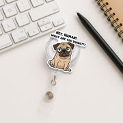 Cute Pug Badge Reel | Funny Dog ID Holder | Retractable Name Tag Clip for Nurses, Teachers, Vet Techs, Dog Lovers Gift