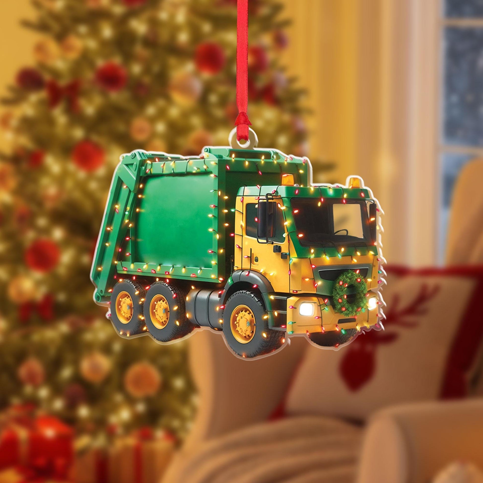 Custom Garbage Truck Ornament • Personalized Name Flat Christmas Decoration • Sanitation Worker Kid Gift Keepsake