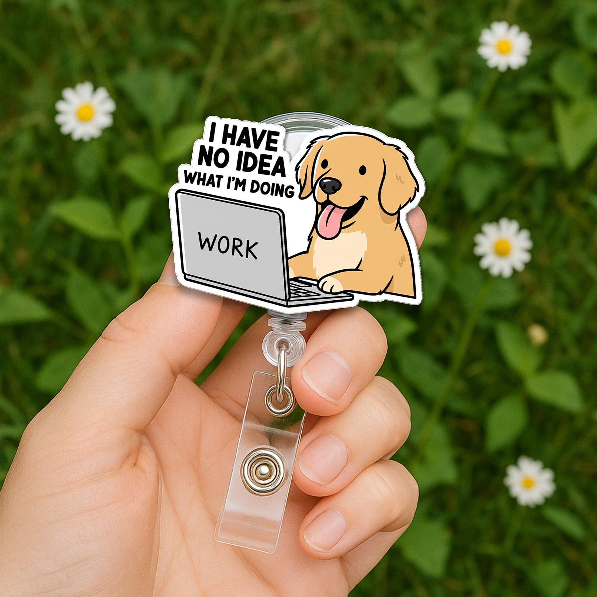 Funny Dog I have No Idea What I'm Doing Work Badge Reel | Cute Retractable ID Holder | Office Humor for Teachers, Coworkers, Dog Lovers