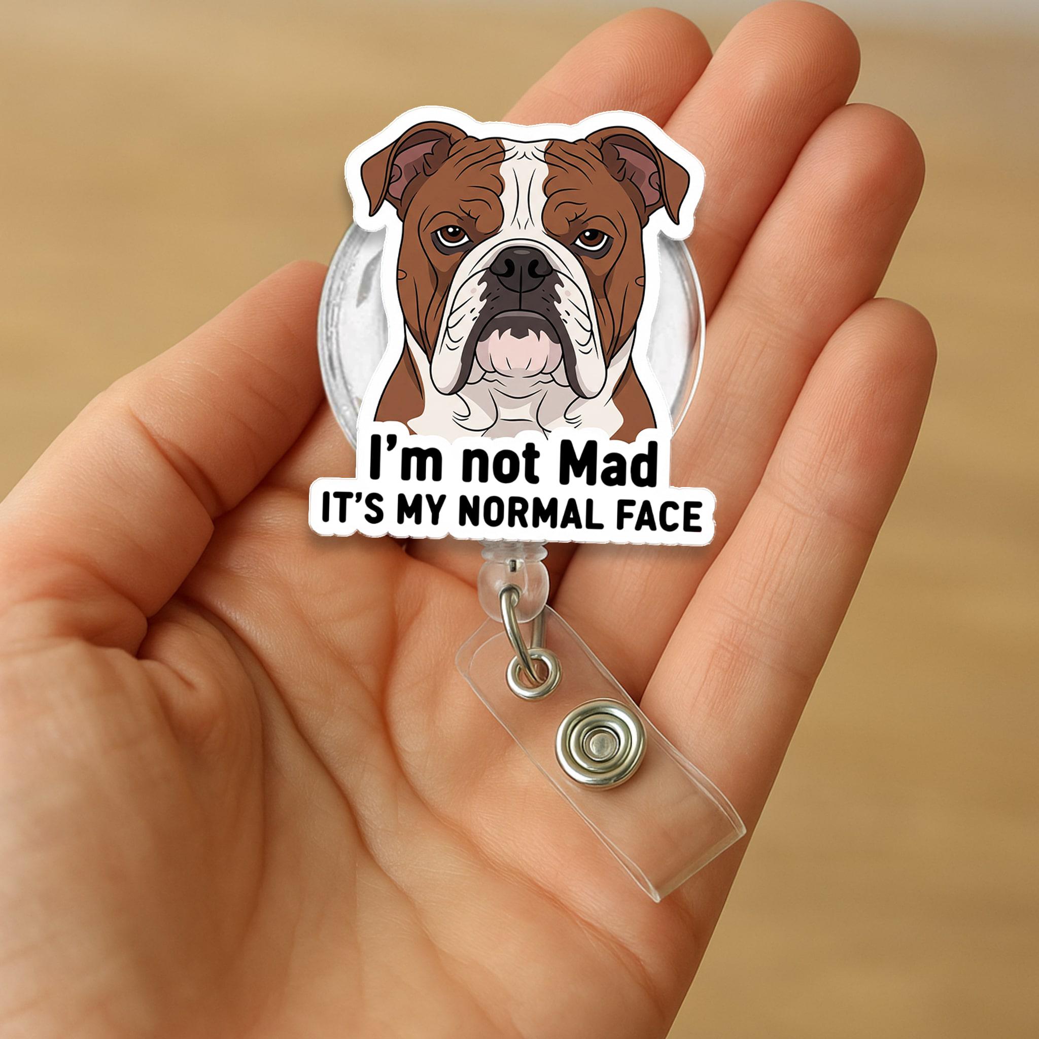 Funny Bulldog Badge Reel: Acrylic Dog ID Holder for Nurses, Teachers