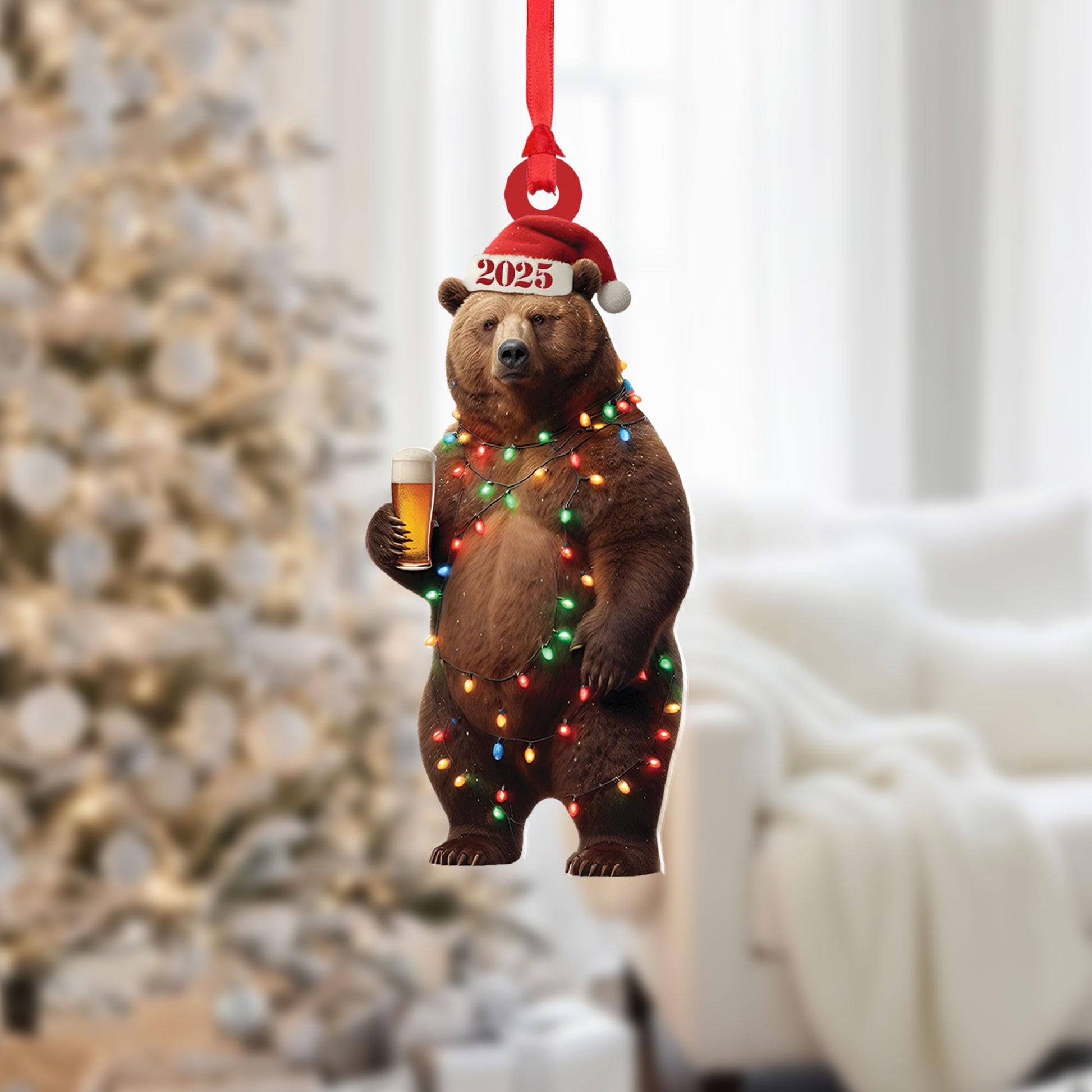 Funny Beer Drinking Bear Christmas Ornament: Custom Forest Animal, 2025 Holiday Decor