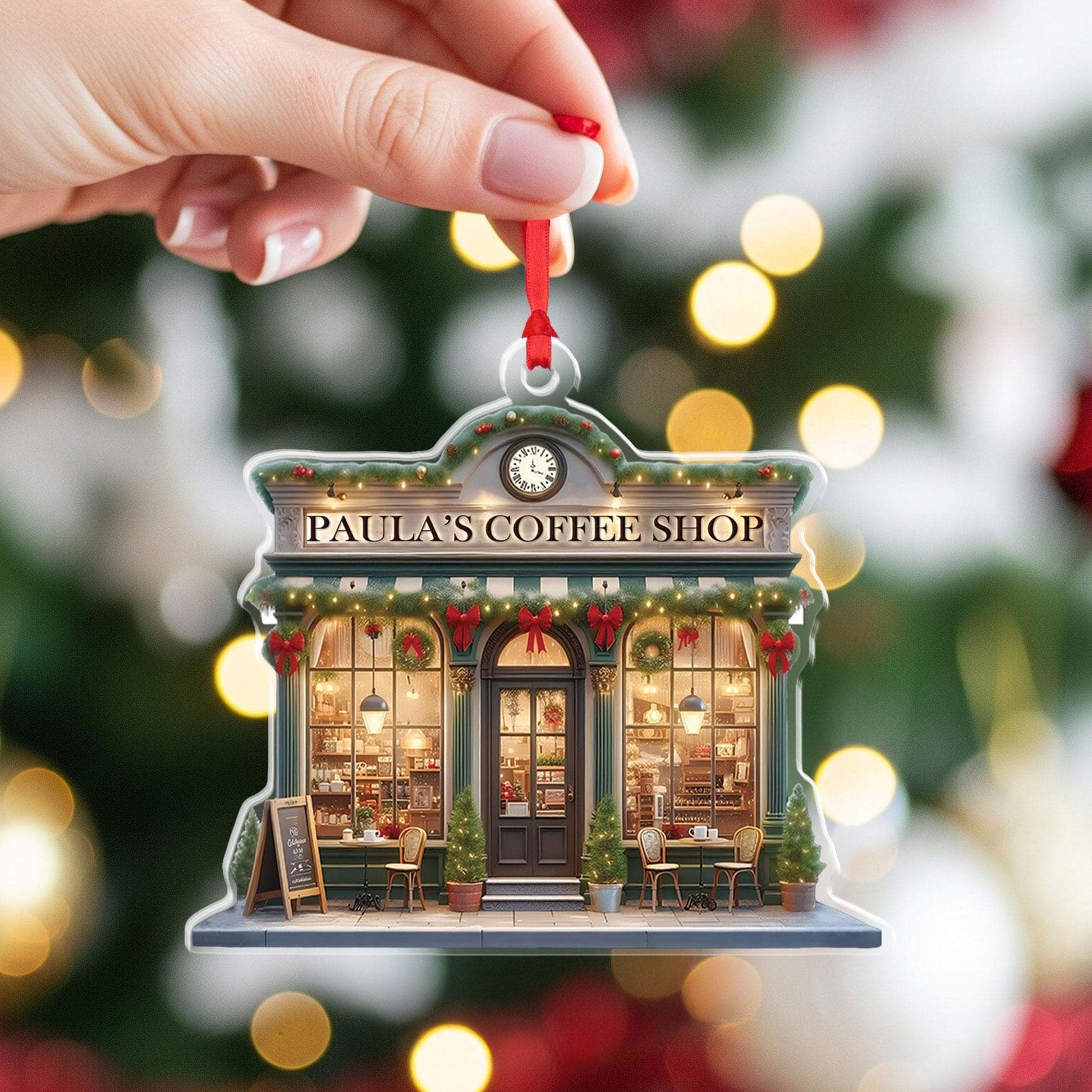 Personalized Coffee Shop Ornament: Custom Cafe Decor, Barista Gift