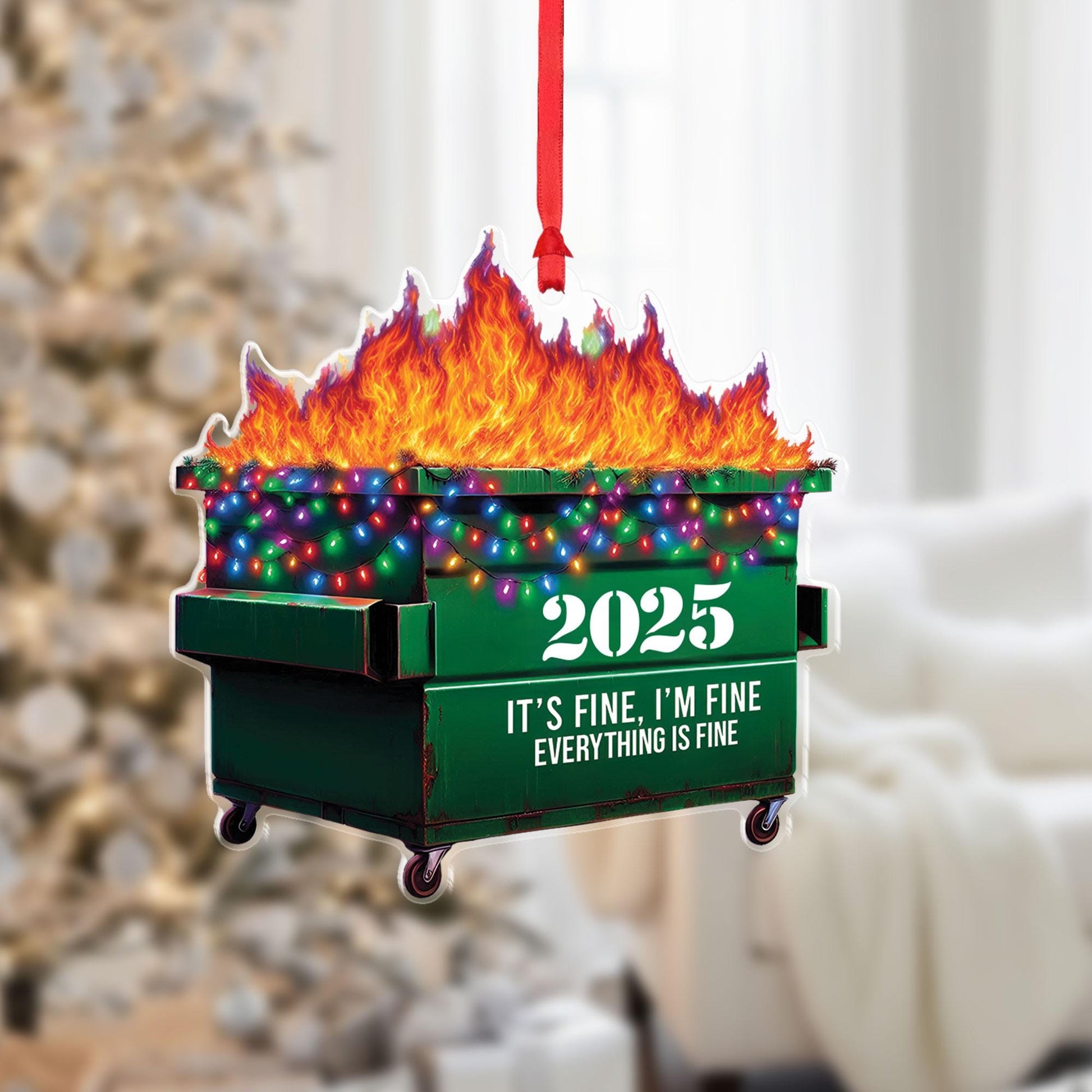 Dumpster Fire 2025 Ornament: Funny Holiday Humor Decor