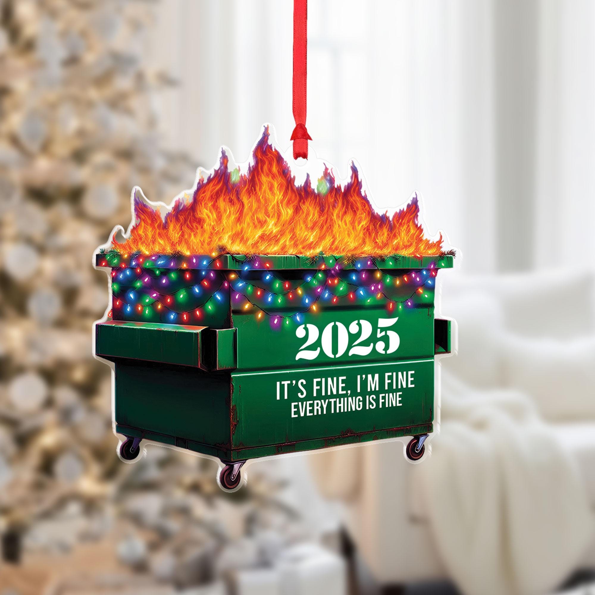 Dumpster Fire 2025 Ornament: Funny Holiday Humor Decor