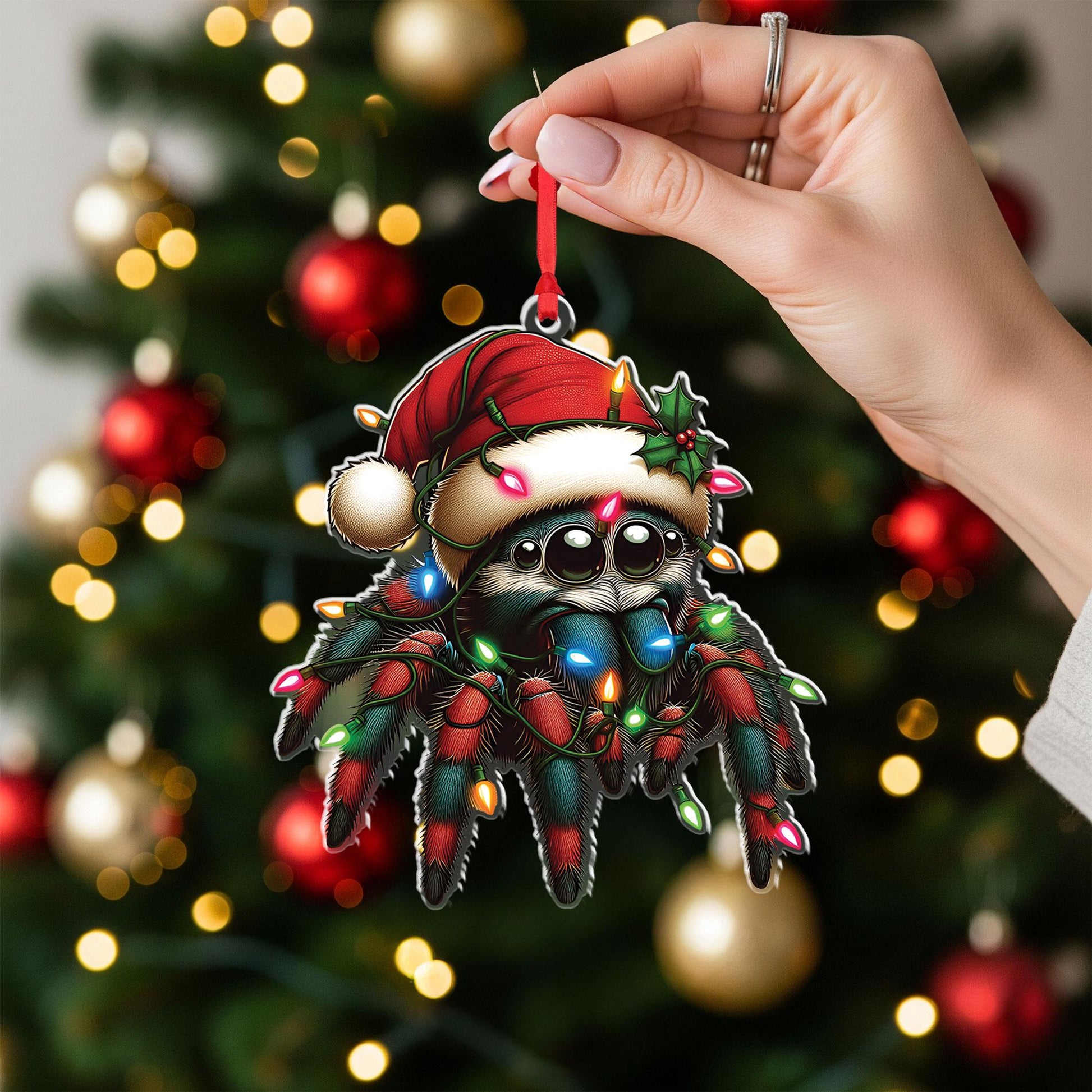 Spider Christmas ornament, funny tarantula holiday decor, creepy cute Xmas ornament, personalized spider lover gift, festive decoration