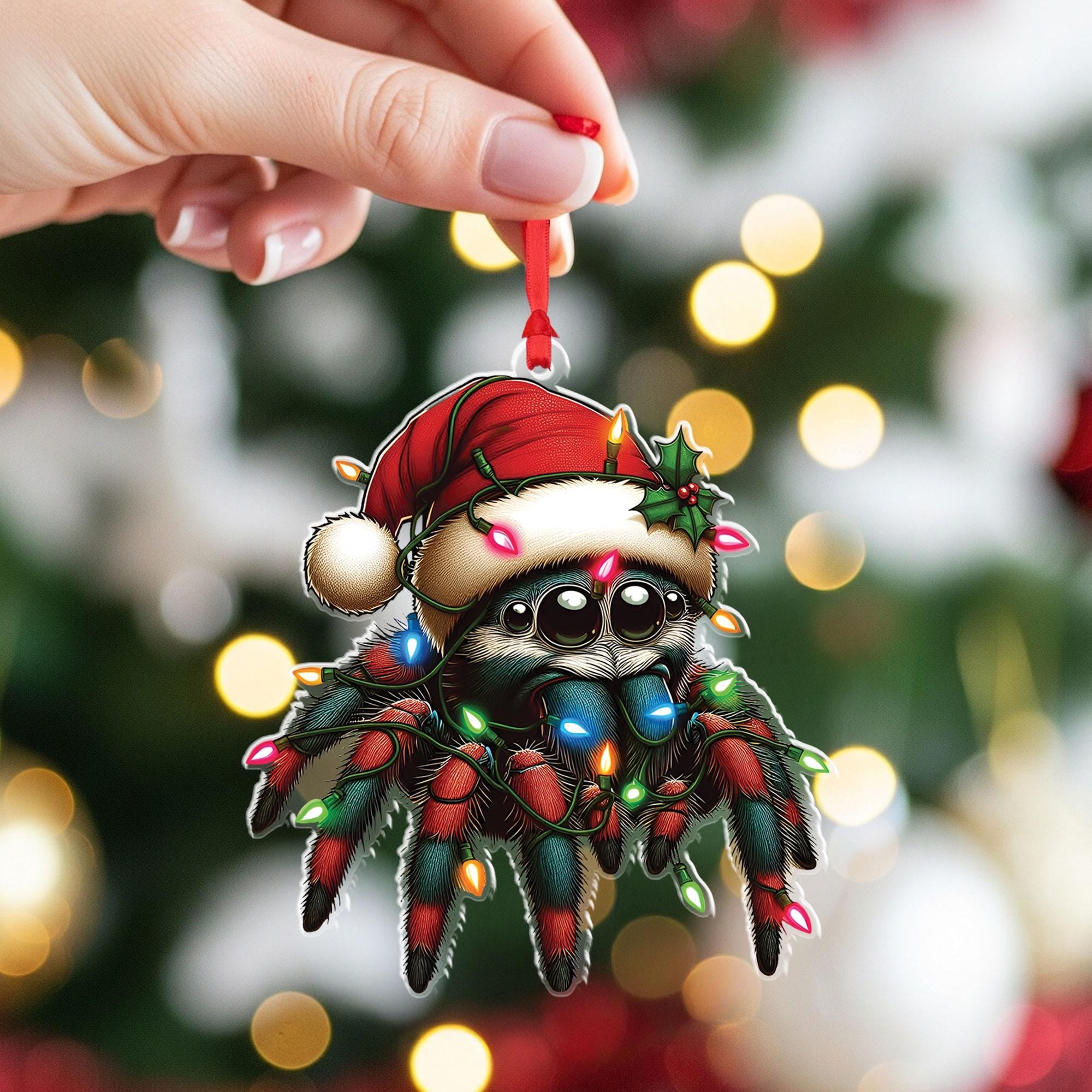 Spider Christmas ornament, funny tarantula holiday decor, creepy cute Xmas ornament, personalized spider lover gift, festive decoration