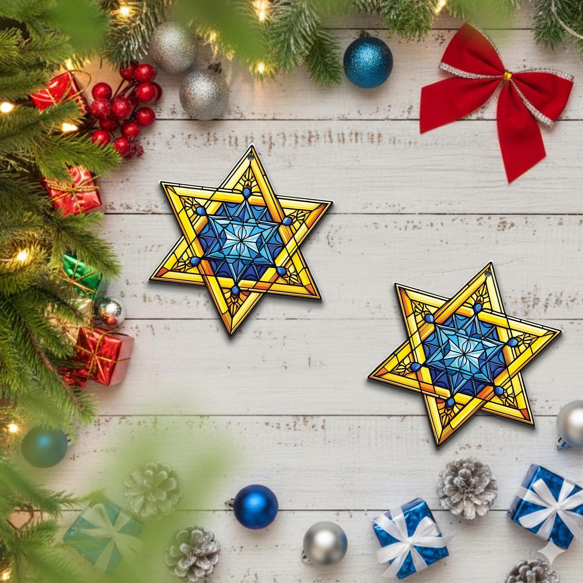 Star of David Ornament: Geometric Holiday Decor, Acrylic Window Hanging