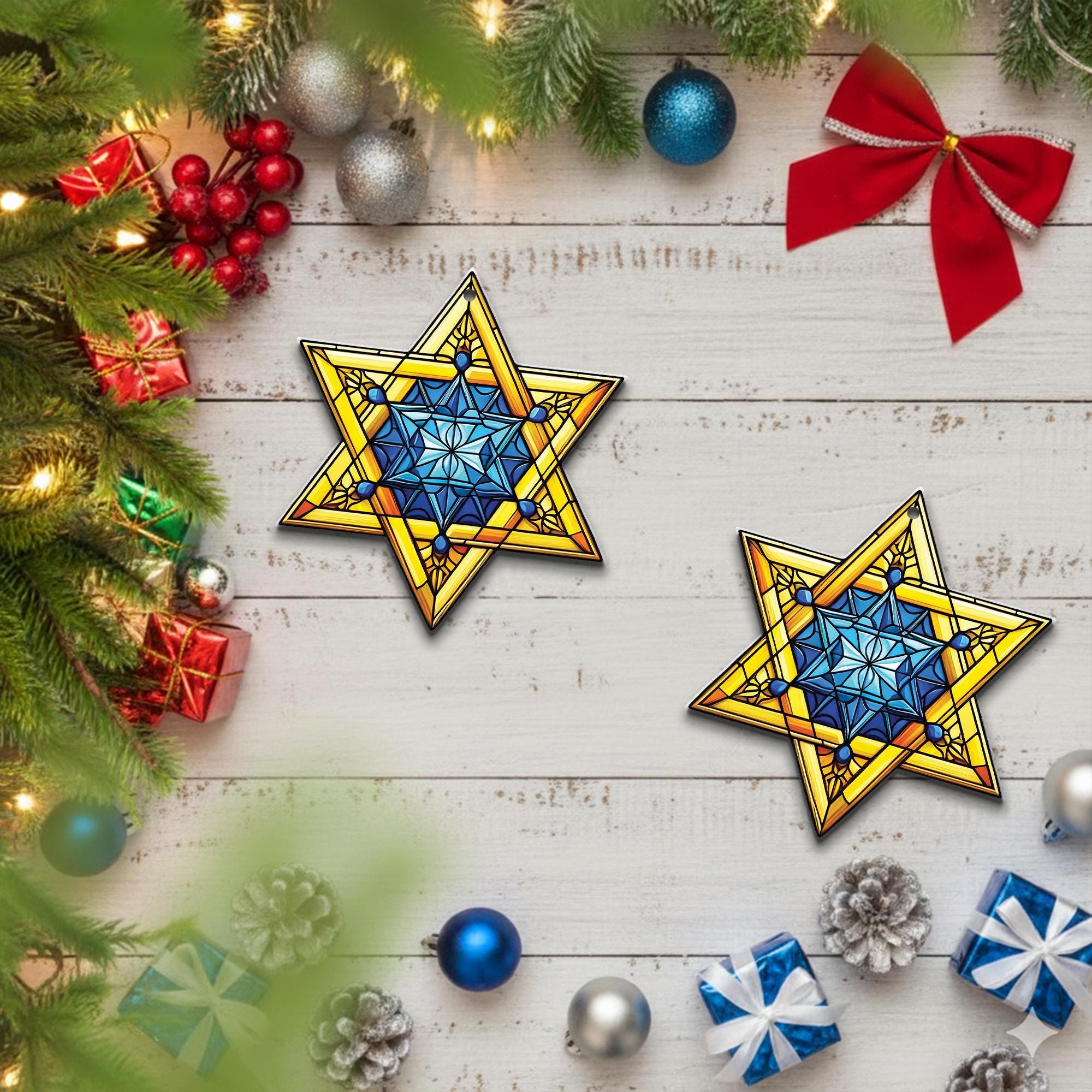 Star of David Ornament: Geometric Holiday Decor, Acrylic Window Hanging