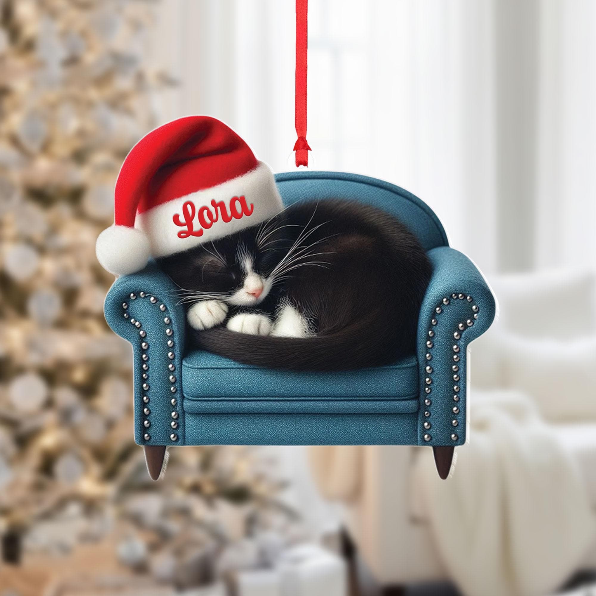 Personalized Tuxedo Cat Christmas Ornament: Double-Sided Holiday Decor