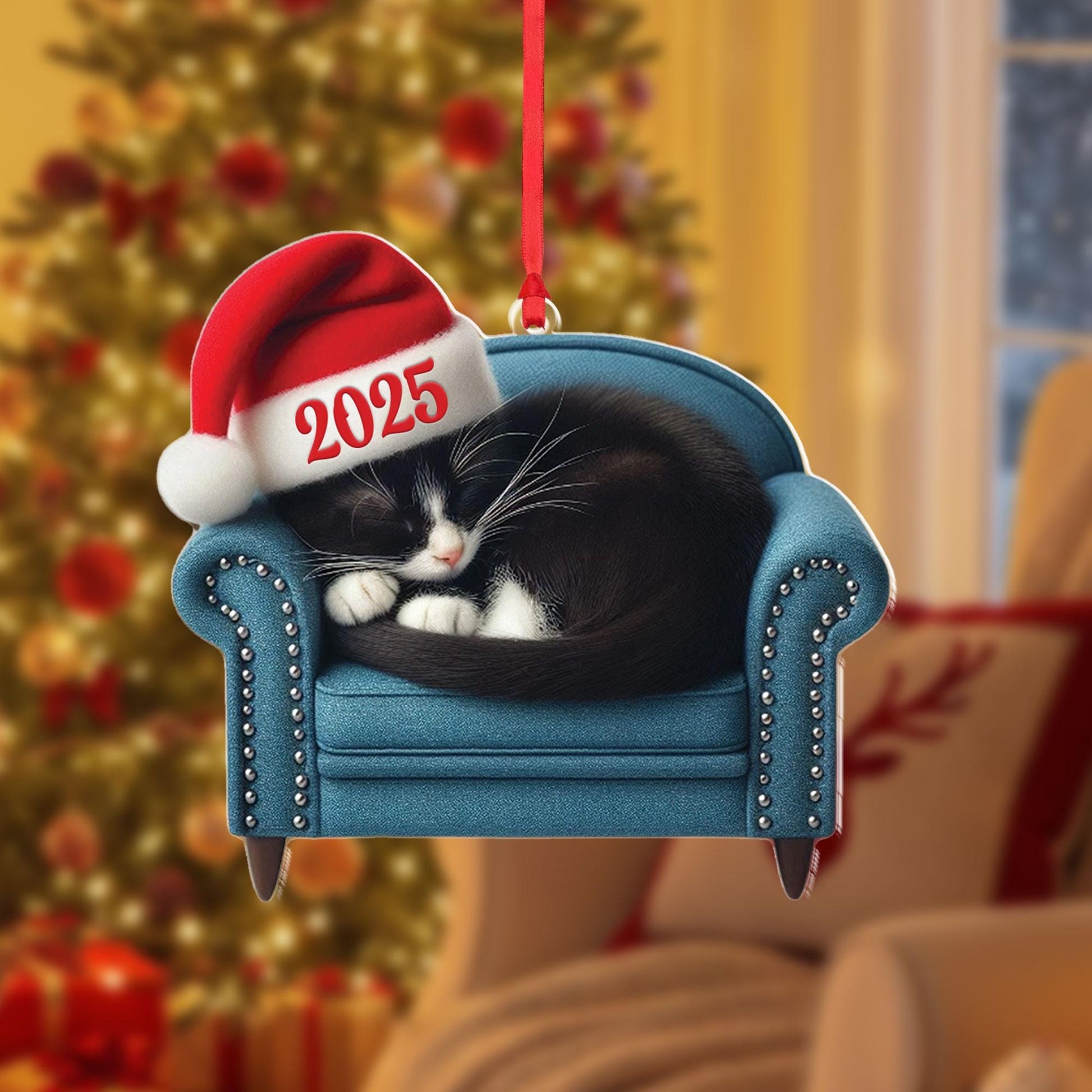 Personalized Tuxedo Cat Christmas Ornament: Double-Sided Holiday Decor
