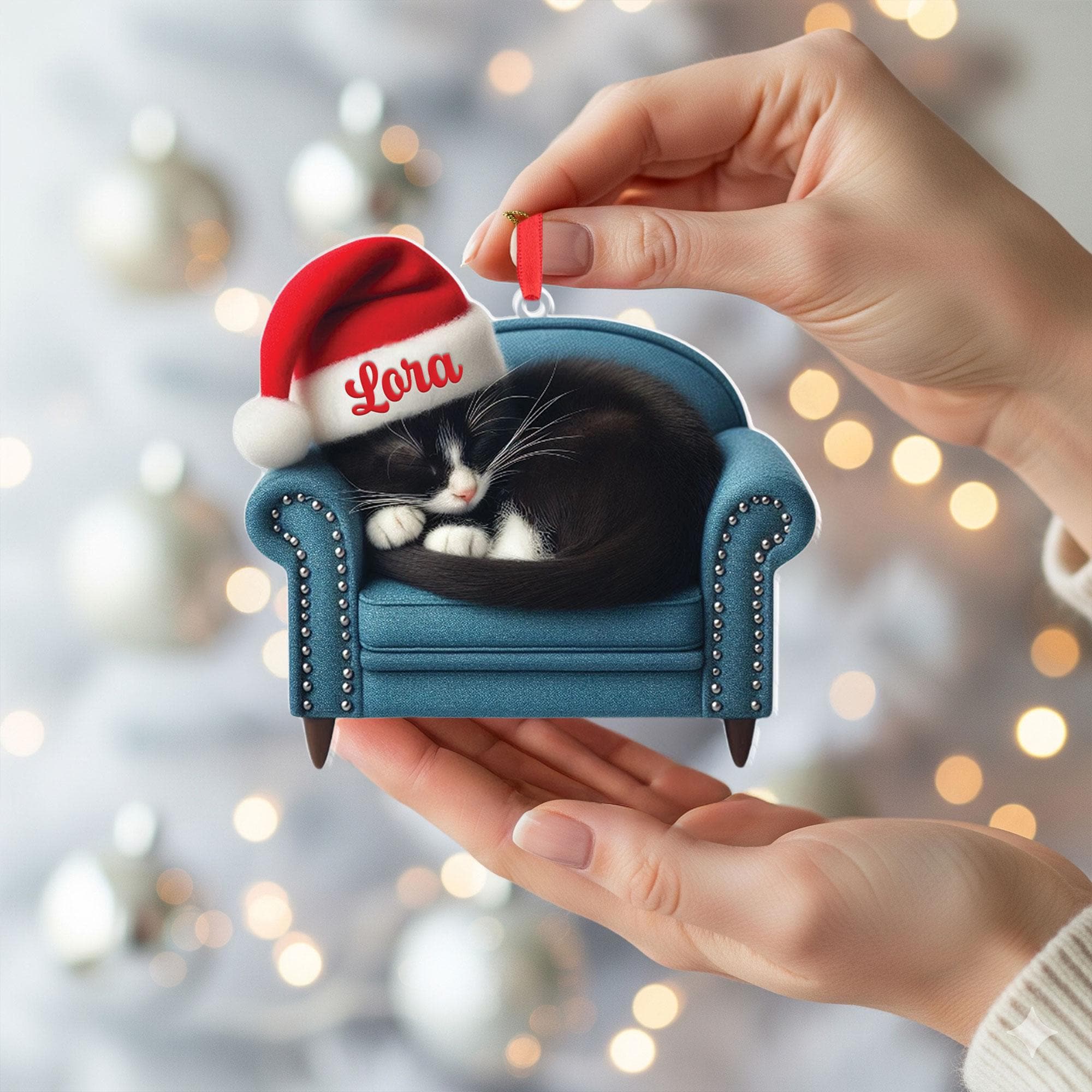 Personalized Tuxedo Cat Christmas Ornament: Double-Sided Holiday Decor