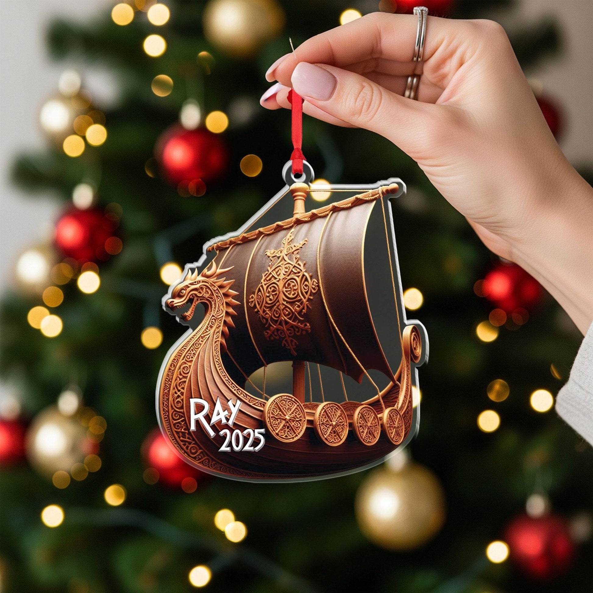 Personalized Viking Ship Ornament: Norse Dragon Boat Decor
