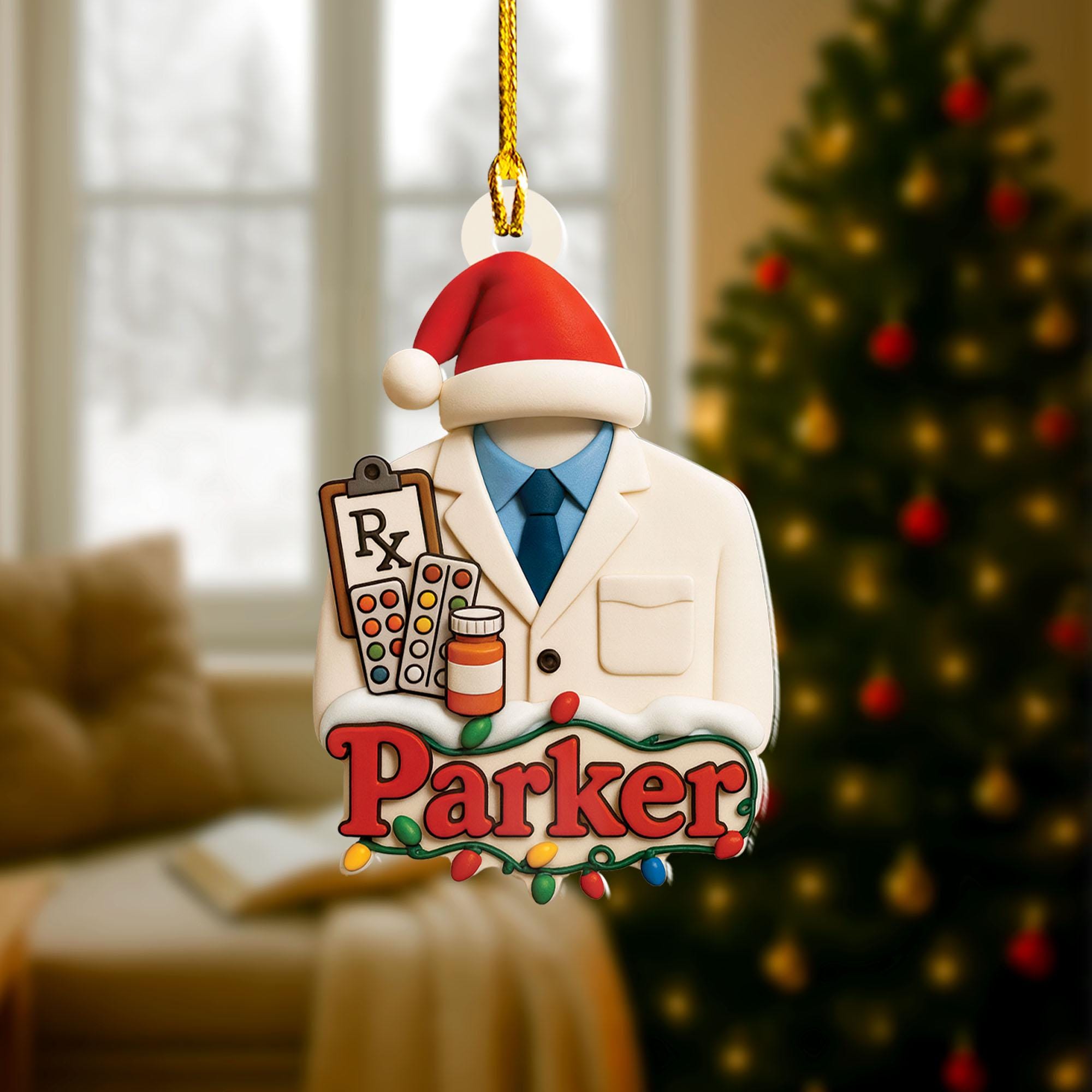 personalized Pharmacist ornament, pharmacy gift, custom RX Christmas ornament, medical professional holiday decor