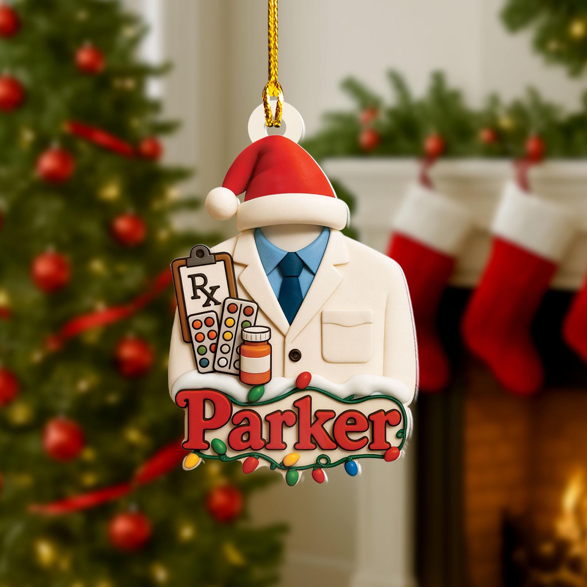 personalized Pharmacist ornament, pharmacy gift, custom RX Christmas ornament, medical professional holiday decor