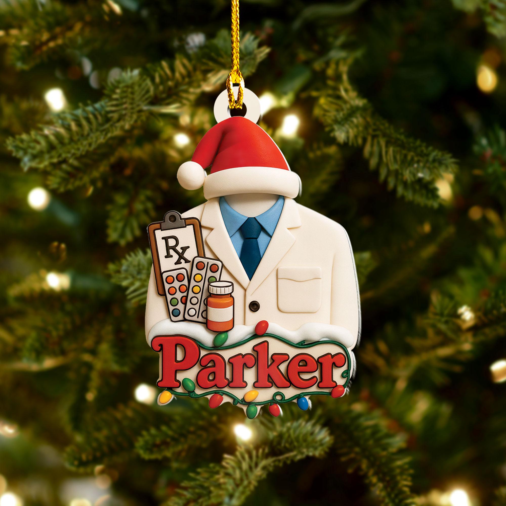 personalized Pharmacist ornament, pharmacy gift, custom RX Christmas ornament, medical professional holiday decor