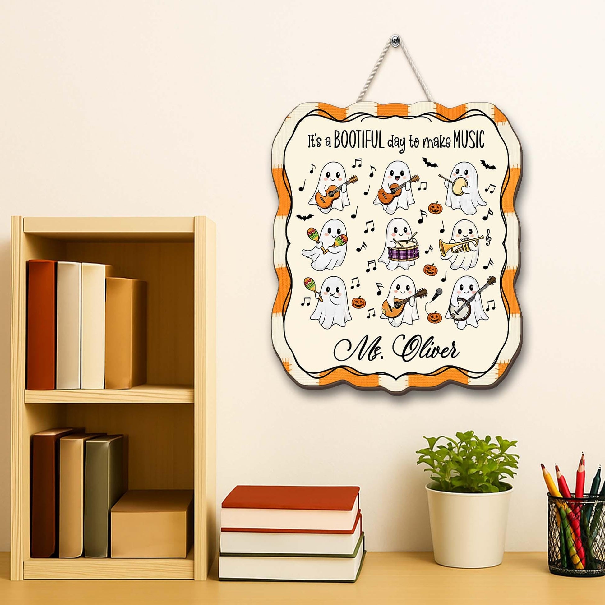 Personalized Halloween Ghost Music Teacher Sign: Spooky Classroom Decor