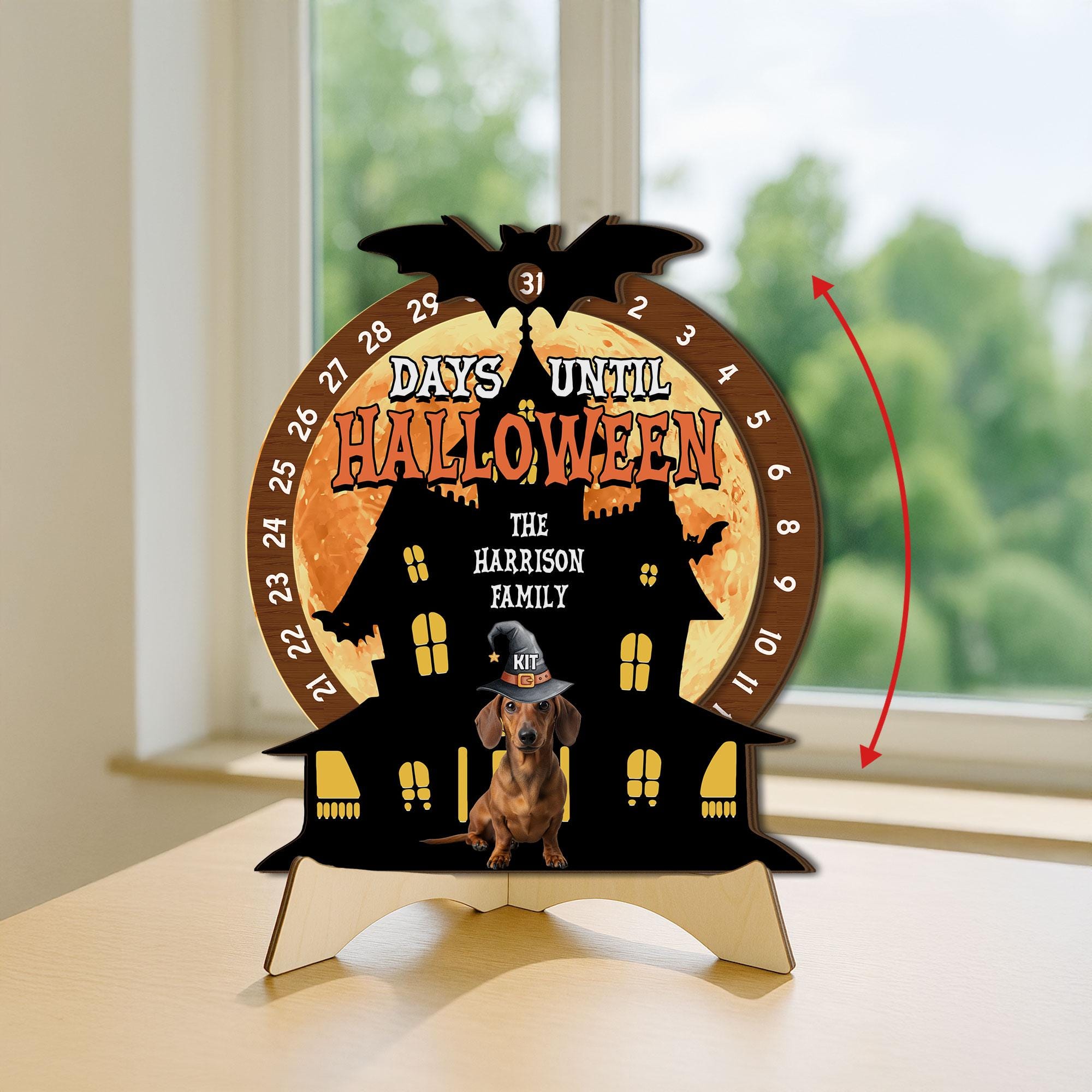 Halloween Countdown Sign: Haunted House Dachshund Decor