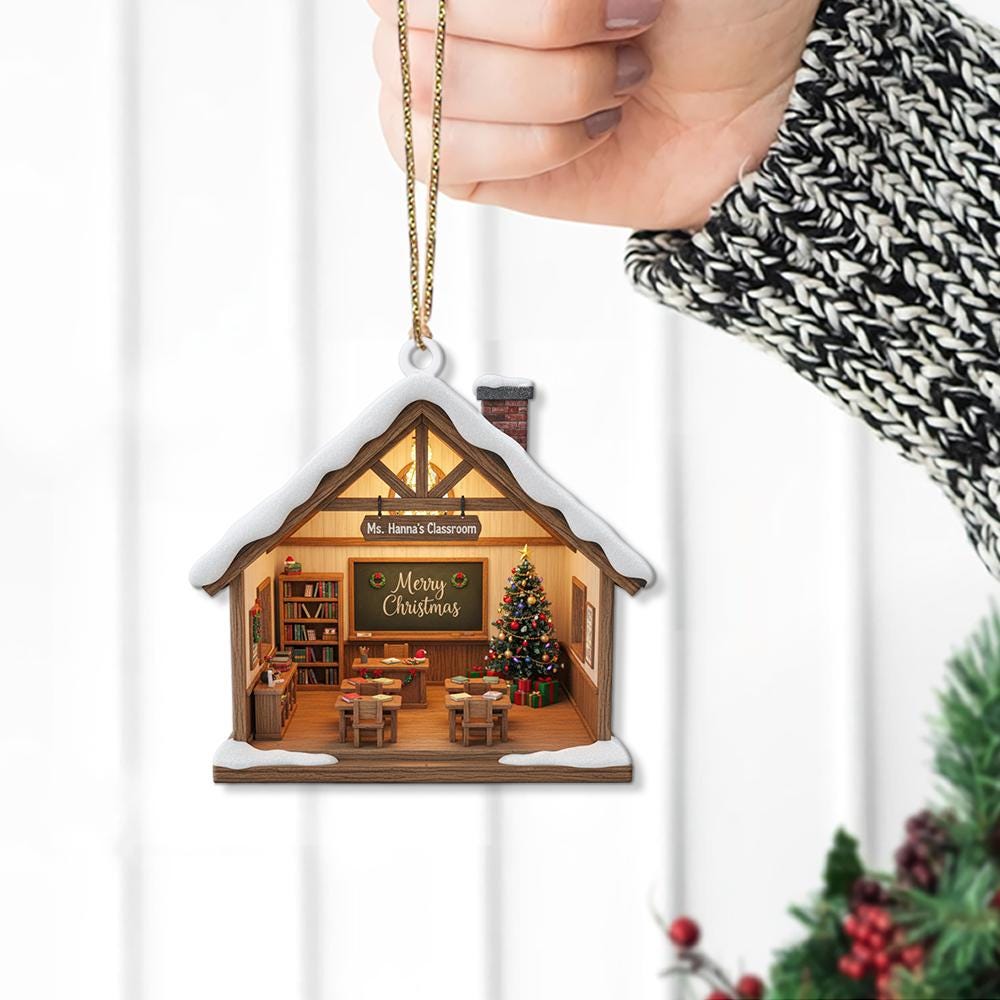 Teacher Classroom Christmas Ornament: Personalized Holiday Decoration, Custom Name Gift for Teachers and Educators