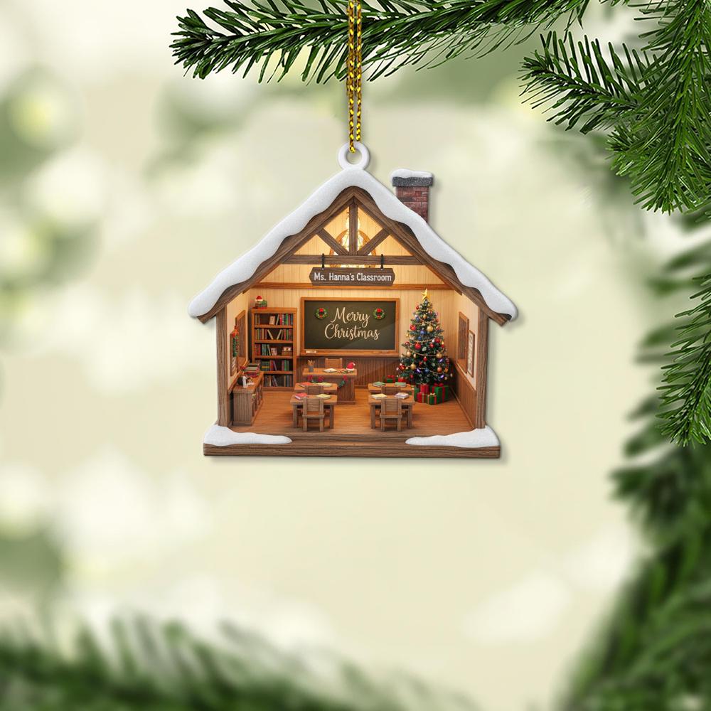 Teacher Classroom Christmas Ornament: Personalized Holiday Decoration, Custom Name Gift for Teachers and Educators