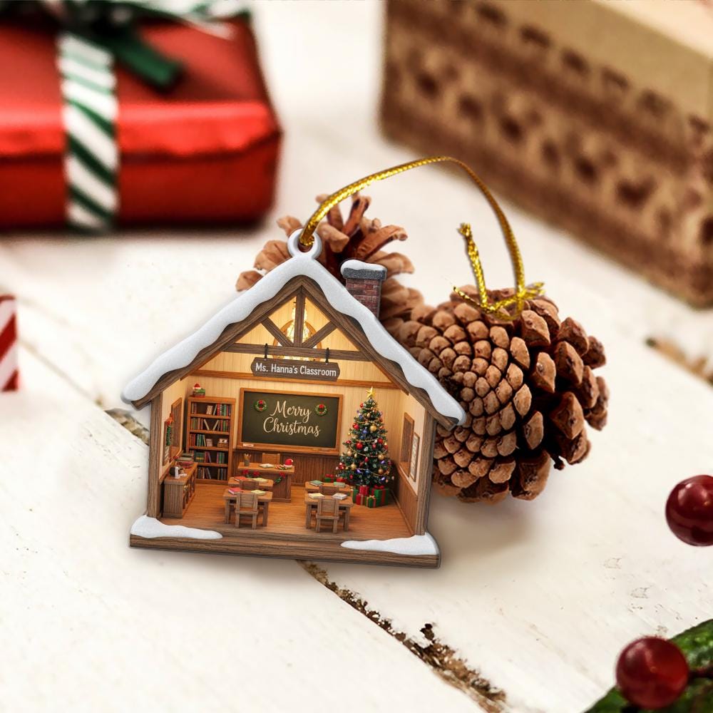 Teacher Classroom Christmas Ornament: Personalized Holiday Decoration, Custom Name Gift for Teachers and Educators