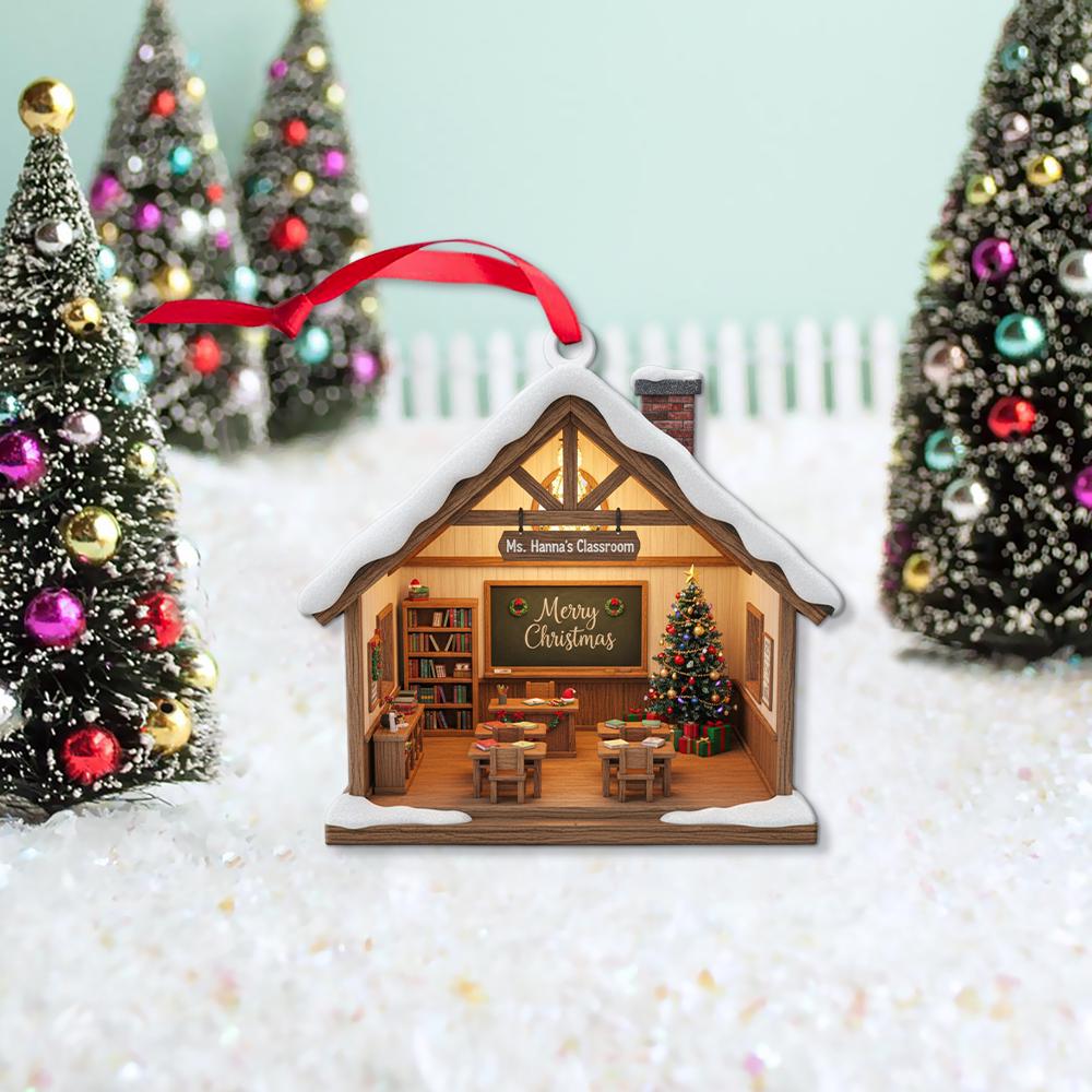Teacher Classroom Christmas Ornament: Personalized Holiday Decoration, Custom Name Gift for Teachers and Educators