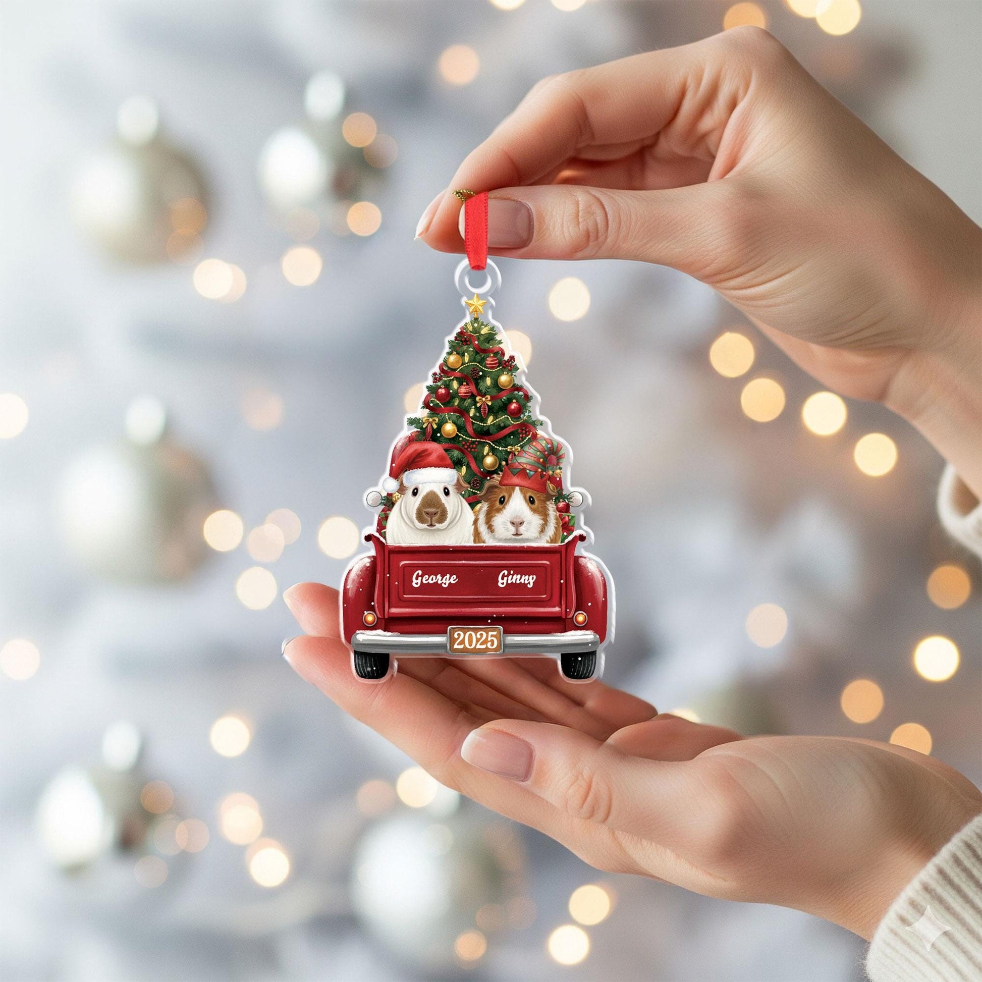 Custom Guinea Pig Ornament • Personalized Pet Name Christmas Decoration • Red Truck Holiday Keepsake 2025