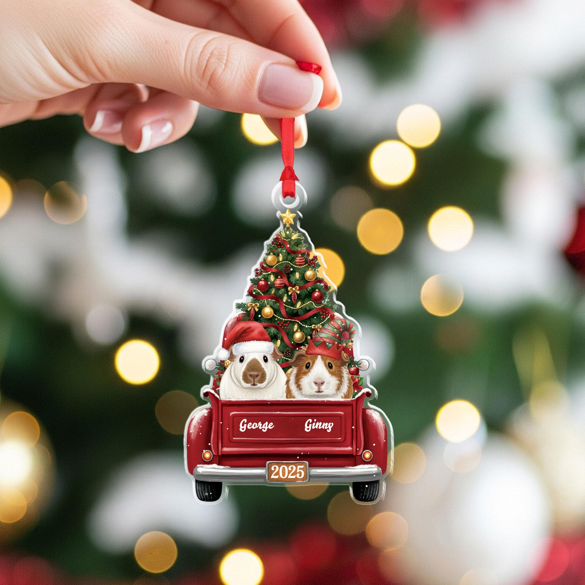 Custom Guinea Pig Ornament • Personalized Pet Name Christmas Decoration • Red Truck Holiday Keepsake 2025
