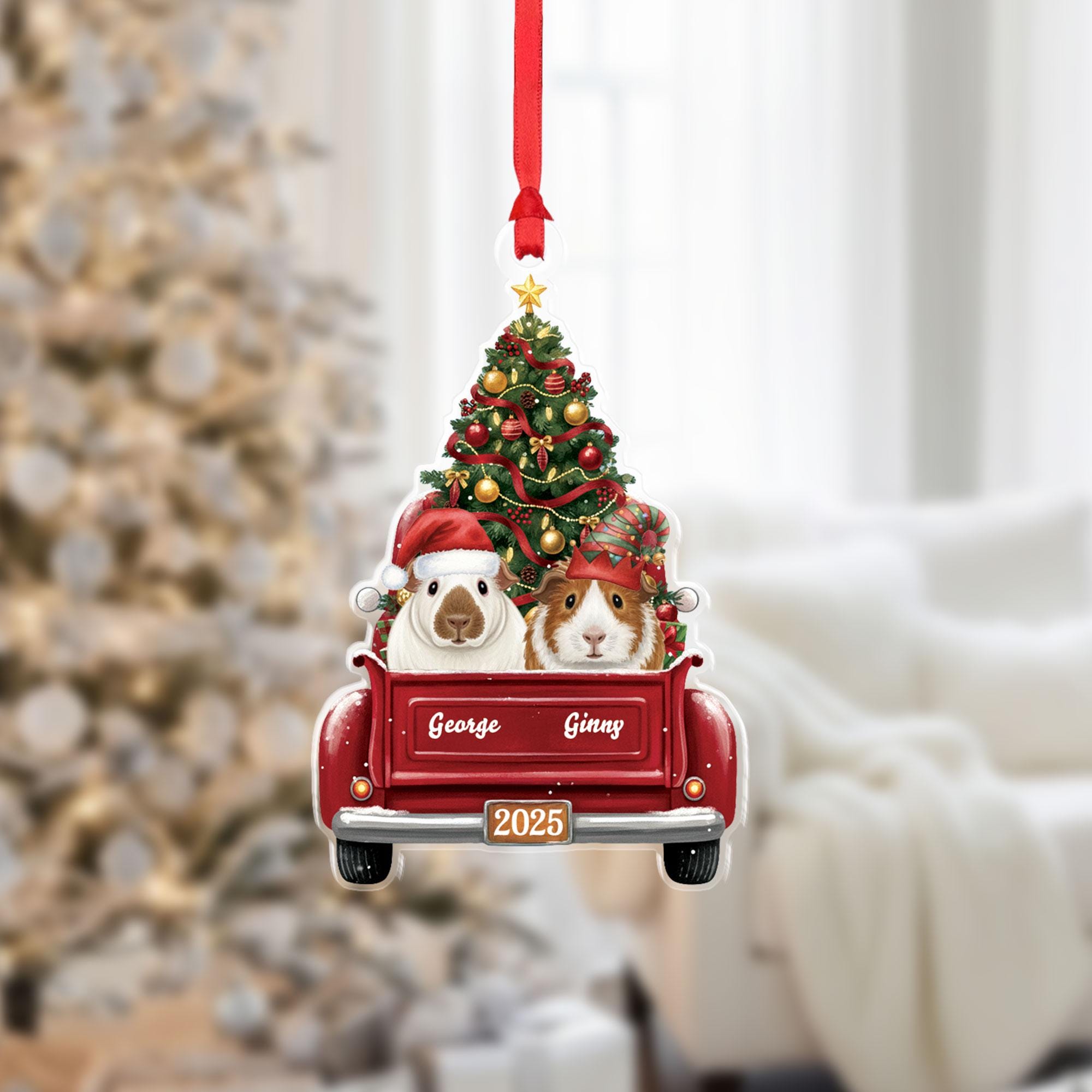 Custom Guinea Pig Ornament • Personalized Pet Name Christmas Decoration • Red Truck Holiday Keepsake 2025