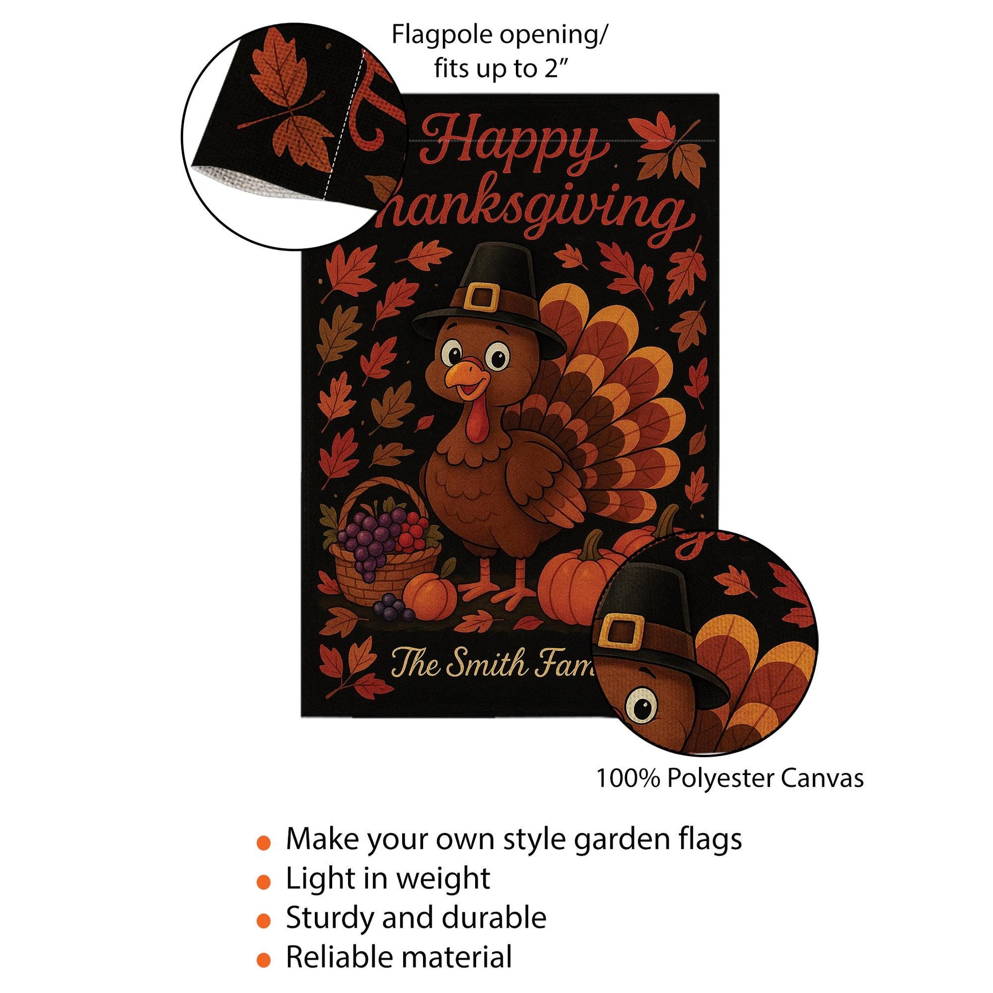 Happy Thanksgiving Garden Flag: Personalized Fall Yard Decor with Turkey Pumpkins