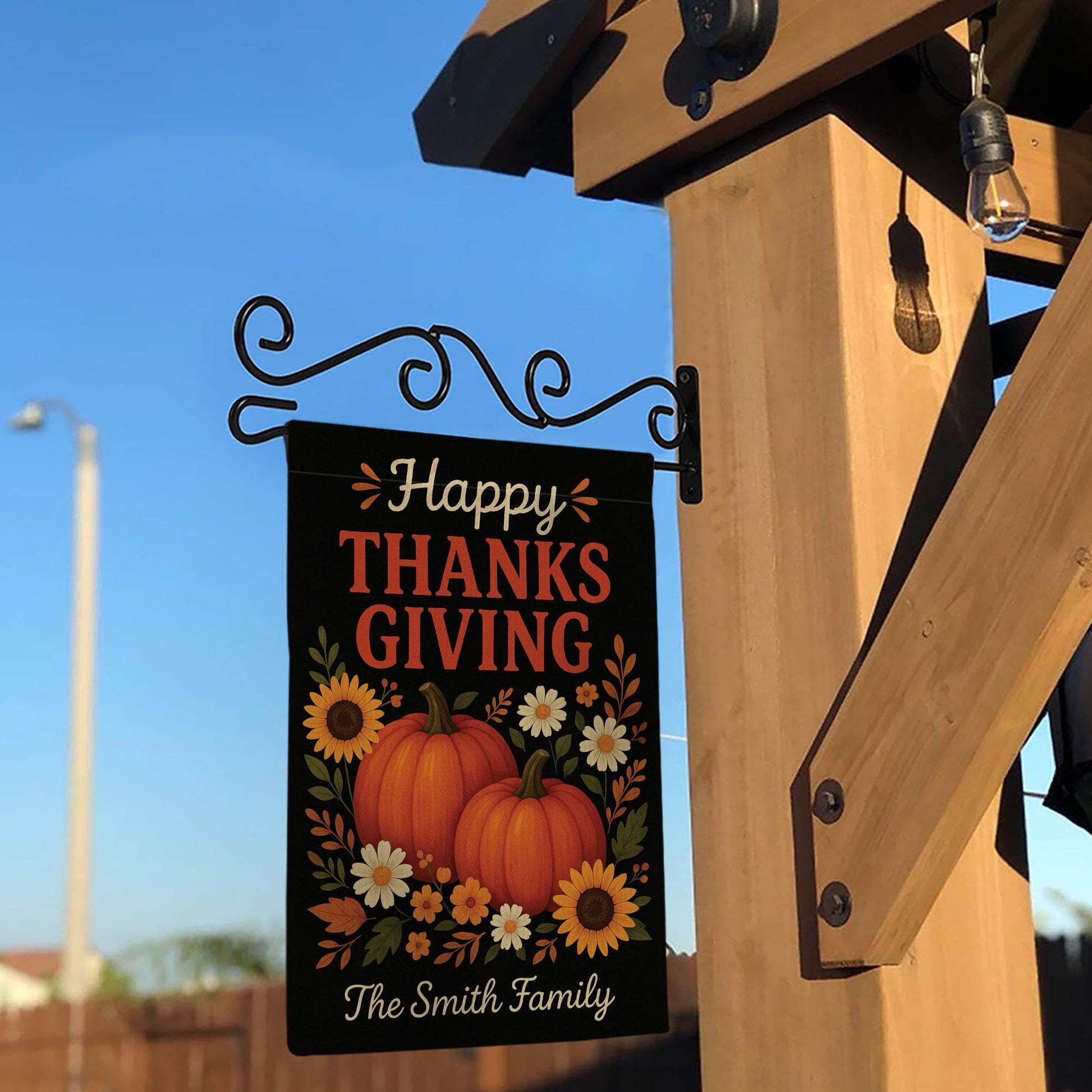 Happy Thanksgiving Garden Flag: Personalized Pumpkin Yard Decor with Sunflowers