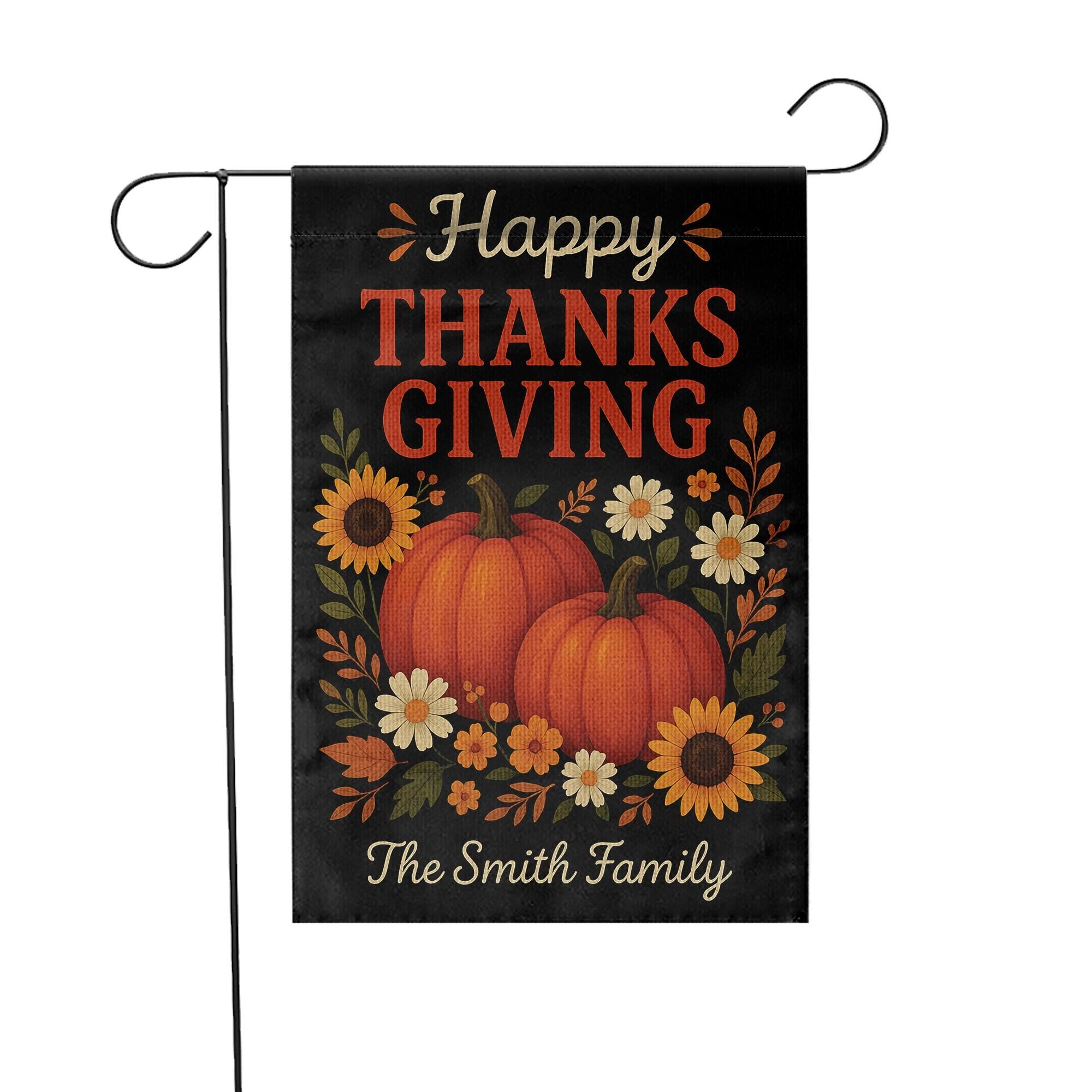 Happy Thanksgiving Garden Flag: Personalized Pumpkin Yard Decor with Sunflowers