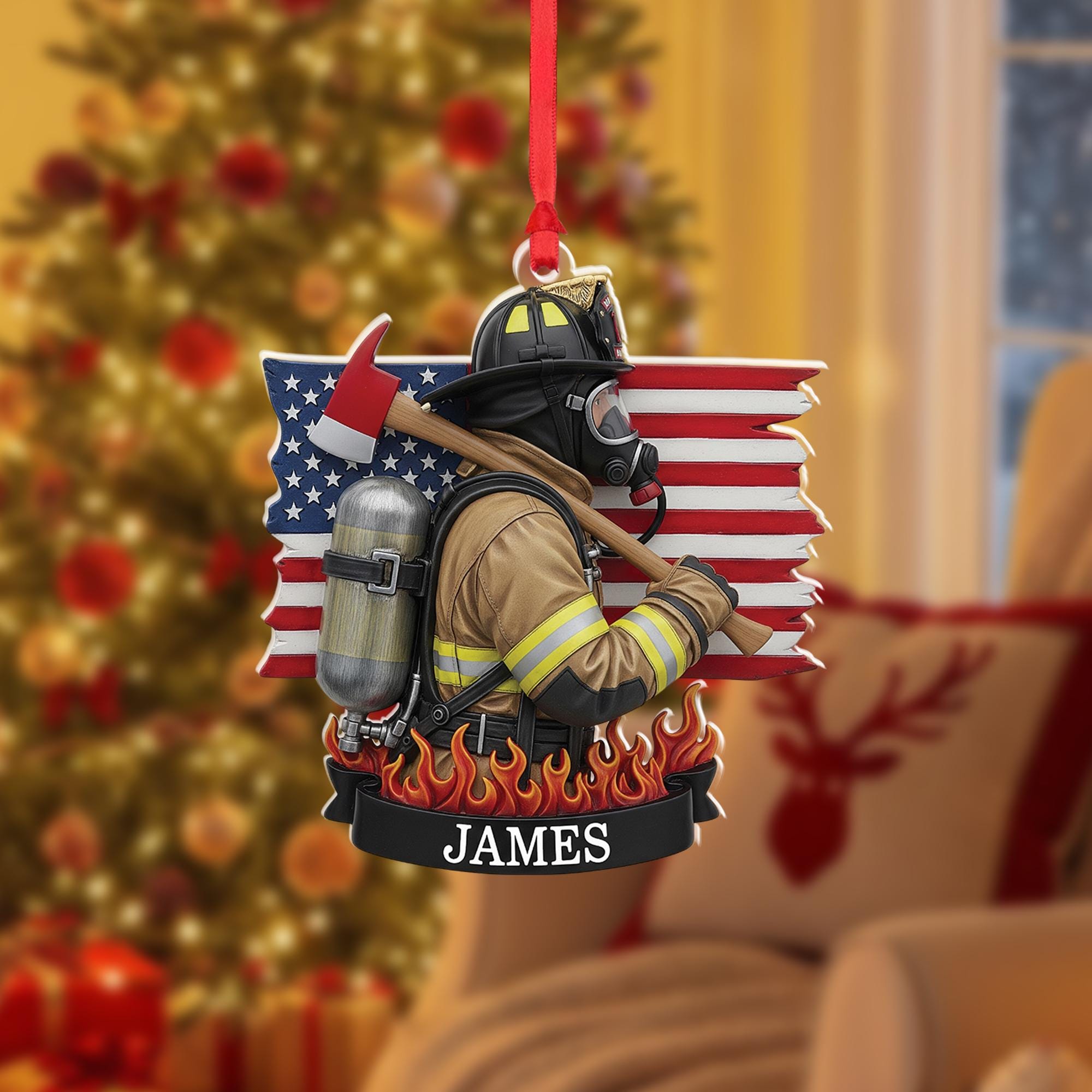 Personalized Firefighter Ornament: Custom Name, Fire Dept. Gift