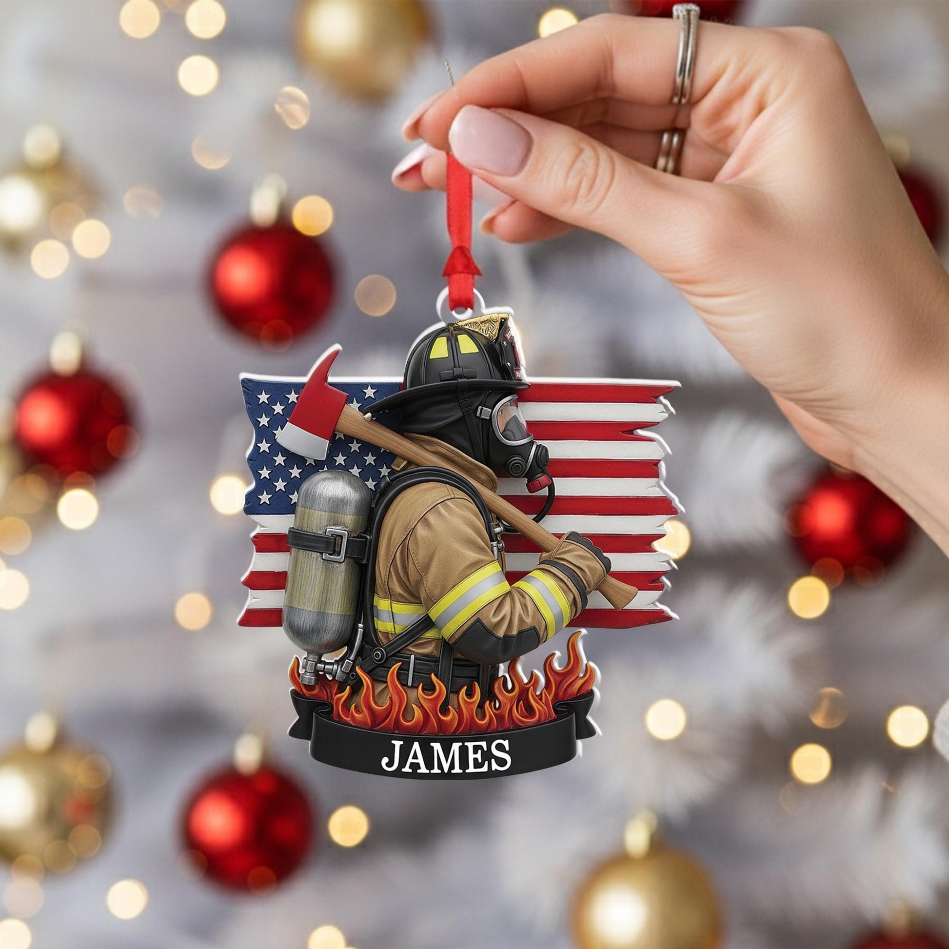 Personalized Firefighter Ornament: Custom Name, Fire Dept. Gift