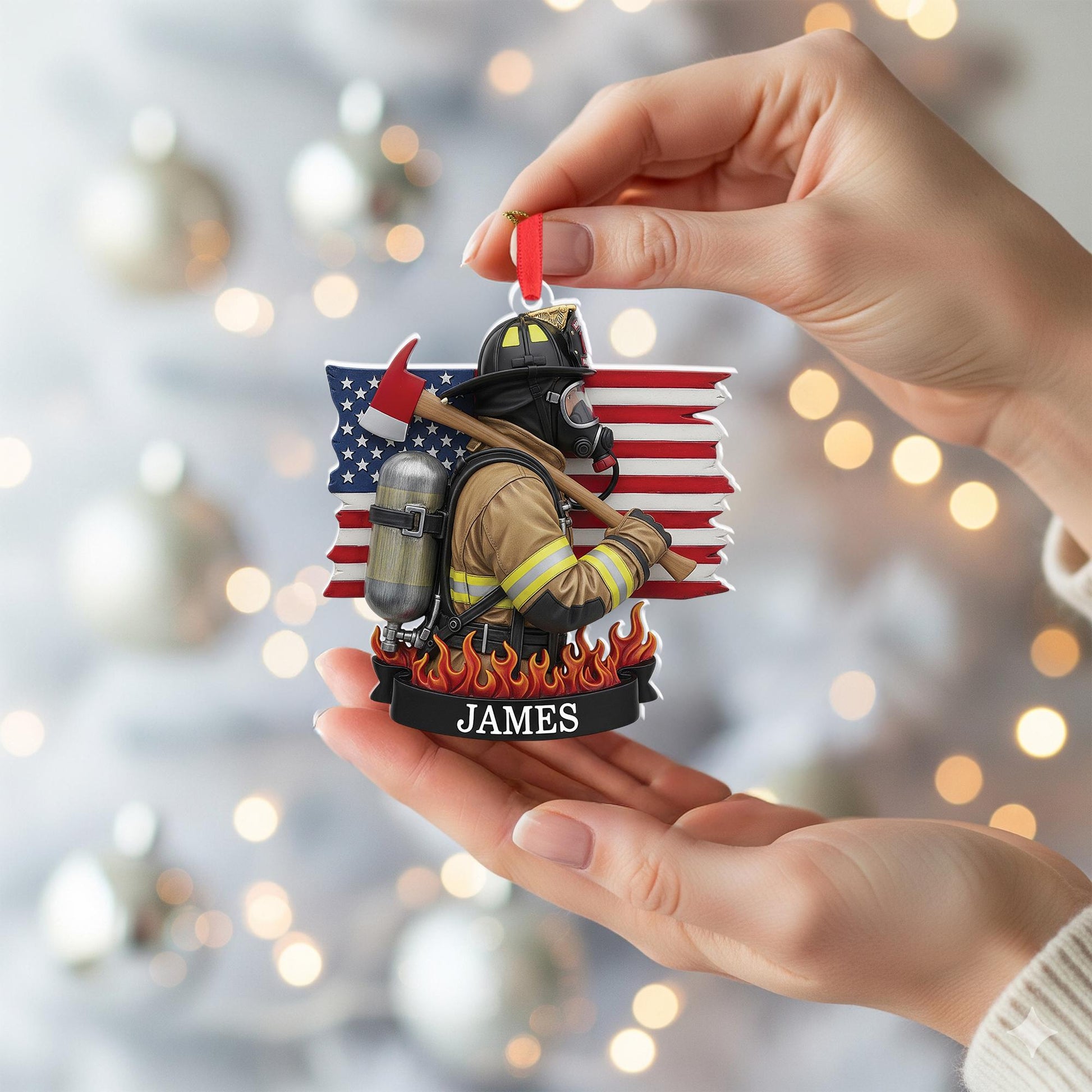 Personalized Firefighter Ornament: Custom Name, Fire Dept. Gift