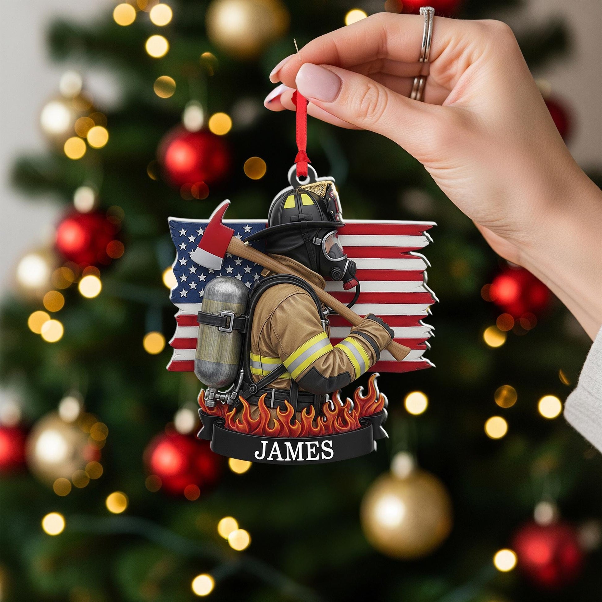 Personalized Firefighter Ornament: Custom Name, Fire Dept. Gift
